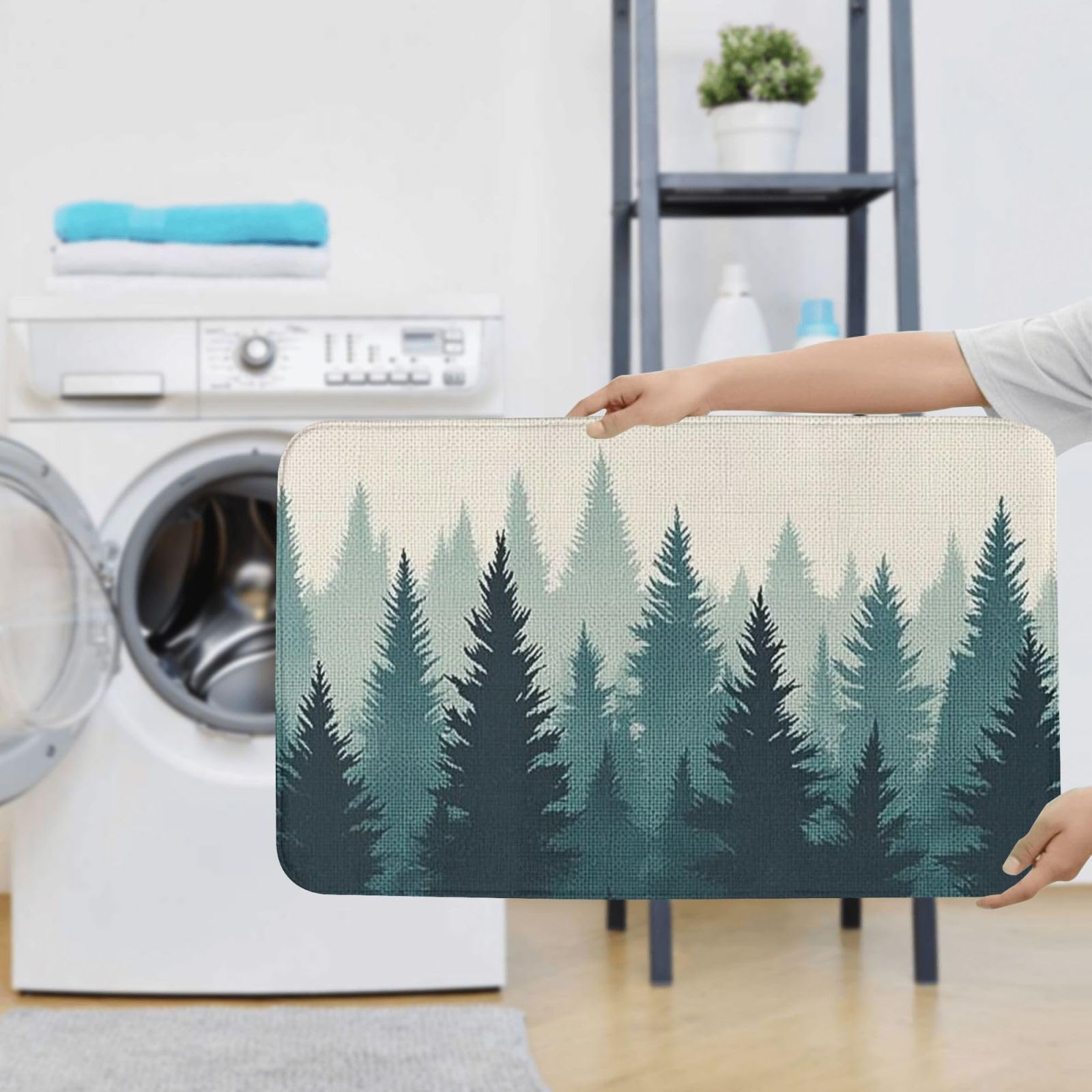 Misty Forest - Set di 3 tappeti da bagno in memory foam, morbidi e assorbenti, a forma di U, decorazione per la casa, asciugatura rapida