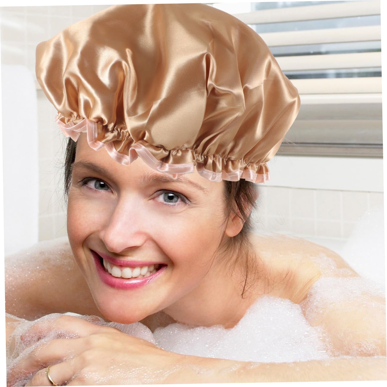Healvian 4piezas Gorro De Ducha Reutilizable Para Mujeres Diseño Elástico Gorro Para Spa y Cocina Para Cabello y Rizado Champán