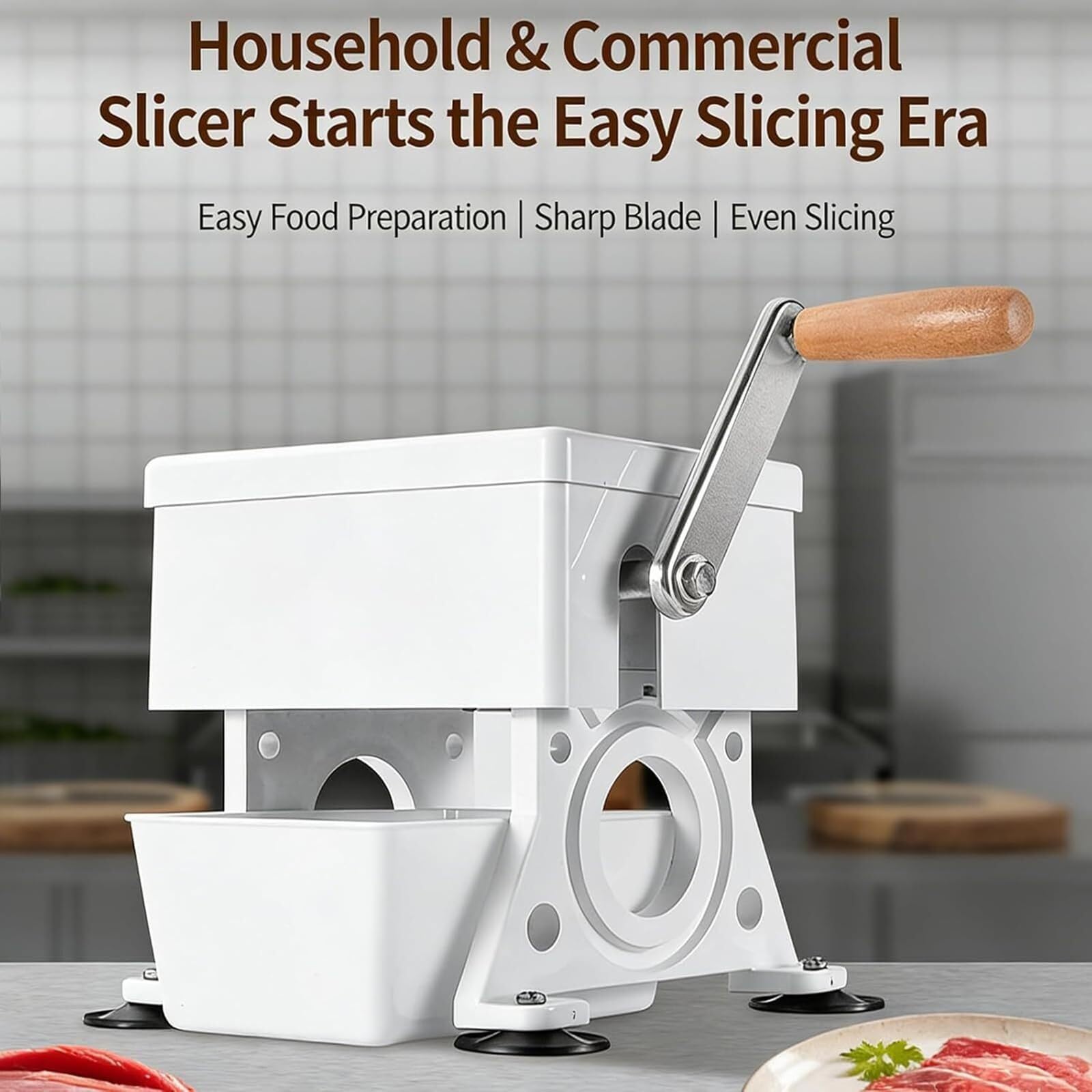 Affettatrice manuale per carne, a manovella, con scatola di ricezione ingrandita, spessore regolabile 1,5-10 mm, lama in acciaio inox per uso domestico