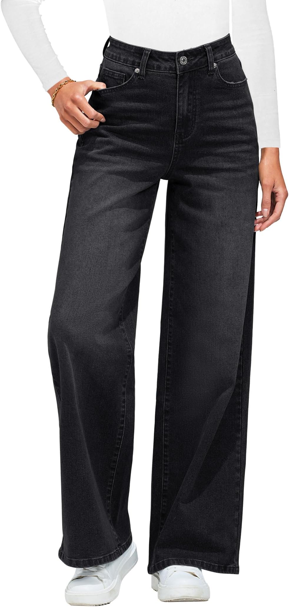 Wide Leg Jeans for Women UK Trendy High Waisted Stretchy Denim Pants 90S Baggy Jeans Trouser with Pockets