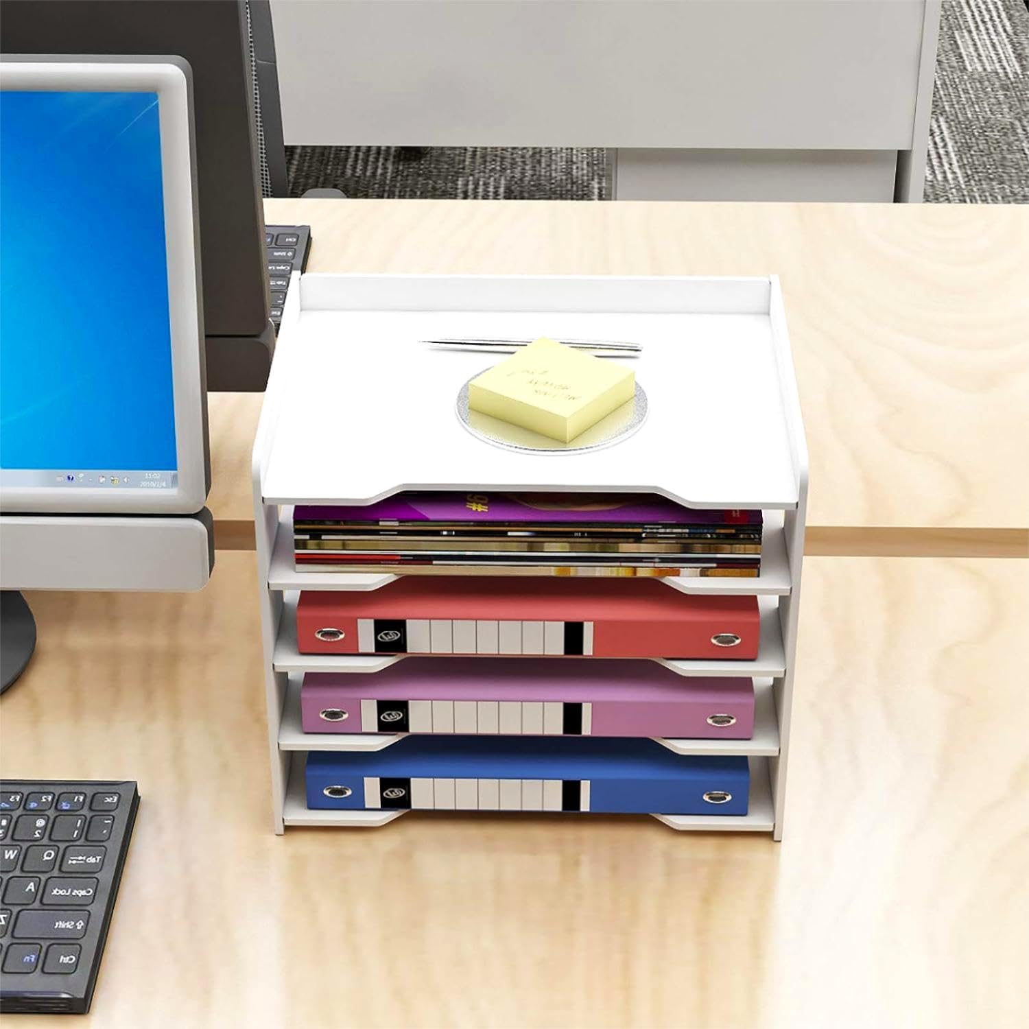 PUNCIA Archivador de Documentos A4 Soporte de papel 5 Bandejas PVC Escritorio Organizador de Archivos Bandeja de Papel Almacenamiento para Oficina Sala de Trabajo Escuela Oficina