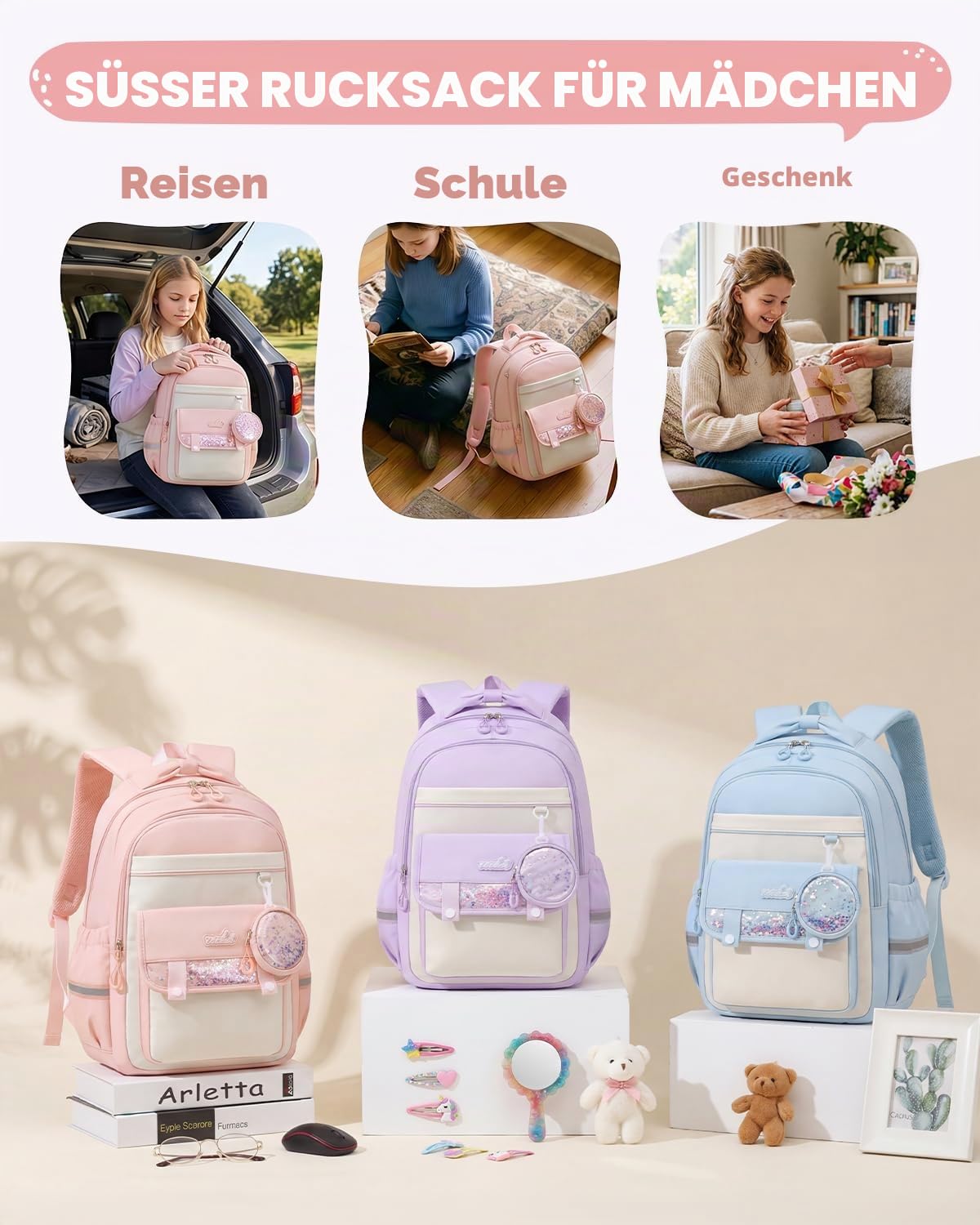 Tanou Schultasche Mädchen 1-5. Klasse, Ergonomisch Schulranzen Kinder
