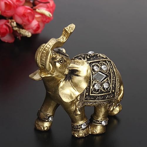 Miniatura 5 de Lucky Wealth - Estatua de elefante Escultura de elefante de resina para decoración de escritorio de oficina en casa, el mejor regalo