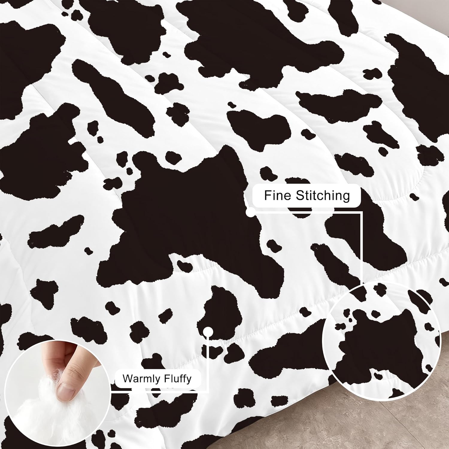 Kids Cow Print Comforter Set King Size Cartoon Milk Cute Cartoon Bedding Set for Kids and Adults Microfiber Cow Print Farmhouse Bed Set Ultra Soft Bedding Set for All Seasons - Image 3