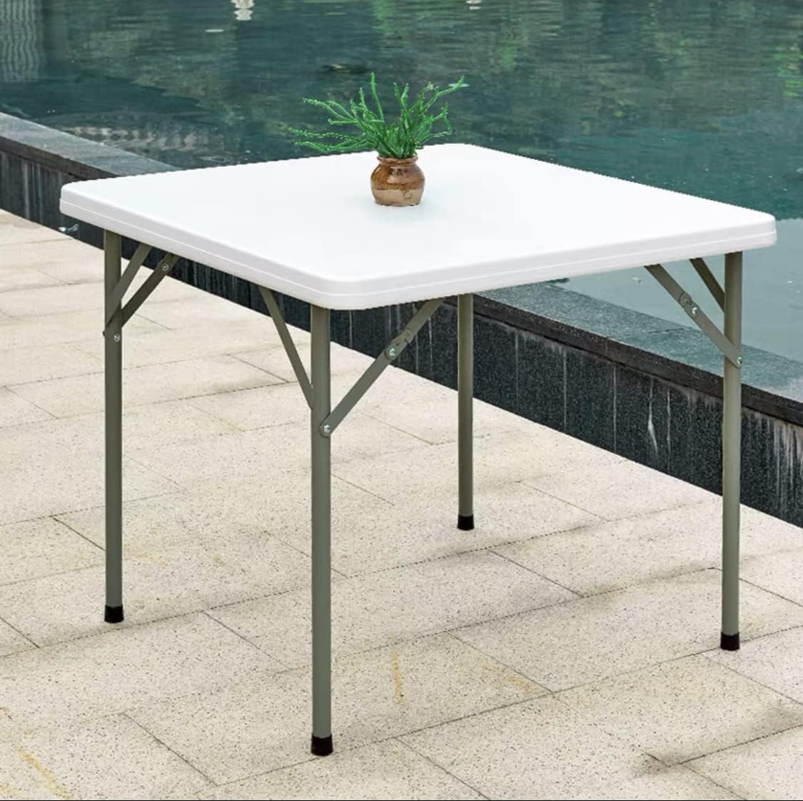 Square Plastic Folding Table,Camping Table,Granite White Portable Plastic Folding Table,Bi-Folding Table for Wedding, Party, BBQ, Garden, Patio