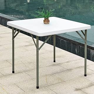 Square Plastic Folding Table,Camping Table,Granite White Portable Plastic Folding Table,Bi-Folding Table for Wedding, Party, BBQ, Garden, Patio