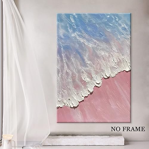 Miniatura 2 de Lienzo de playa rosa para pared, póster abstracto de océano azul, imagen de ola blanca, lienzo de paisaje marino rosa, azul, pintura de paisaje