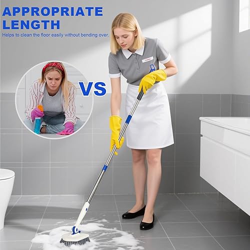 Miniatura 7 de Cepillo giratorio 3 en 1 con cepillo de ducha ajustable de mango largo de 52 pulgadas para limpieza, 3 cabezales de cepillo de repuesto diferentes