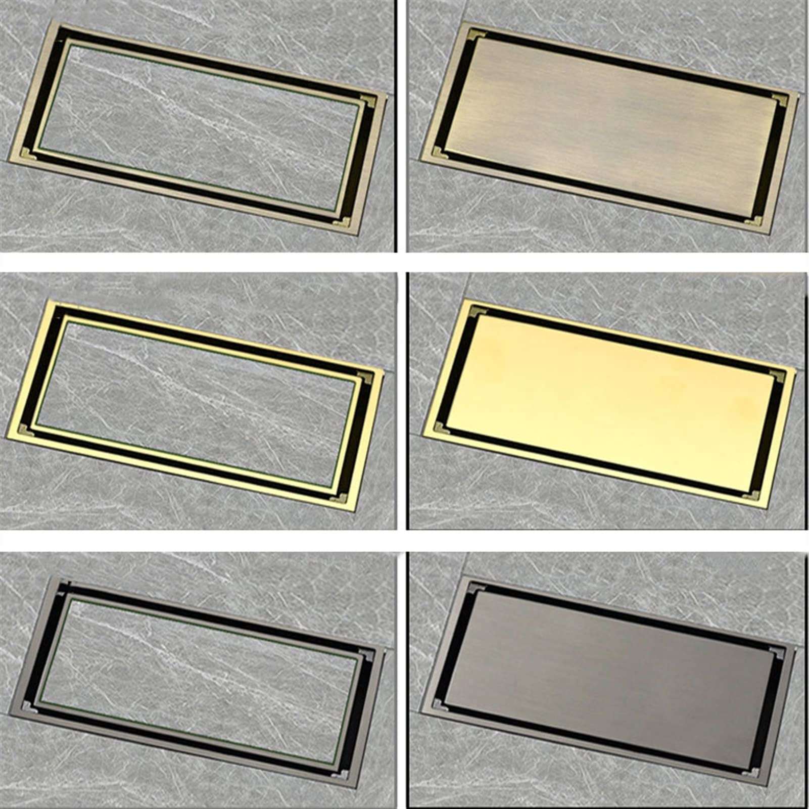 odpływ prysznicowy, Mosiężny niewidoczny prostokątny odpływ podłogowy prysznica ze zdejmowaną pokrywą(Onecolor,20x8cm(7.8x3.1Inch))