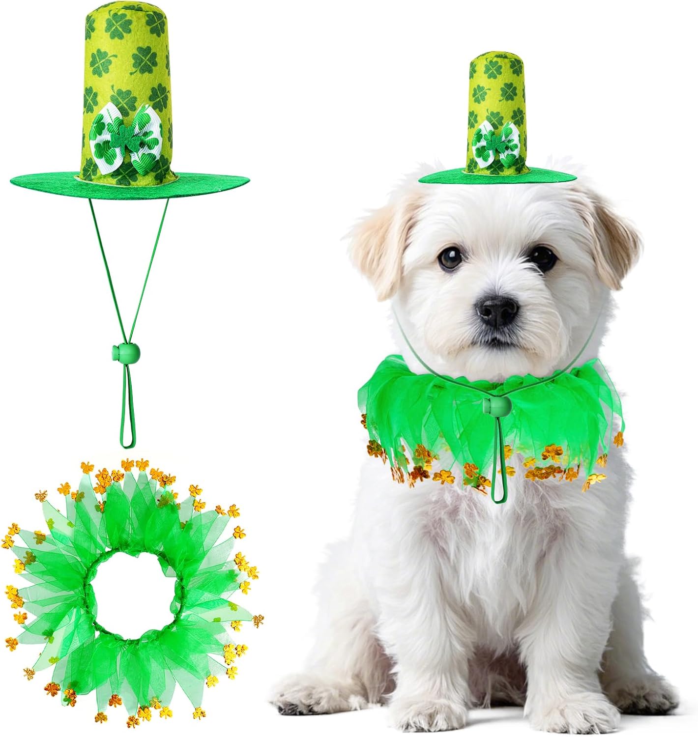Kit de Disfraz para Perro San Patricio - Sombrero y Collar de Trébol