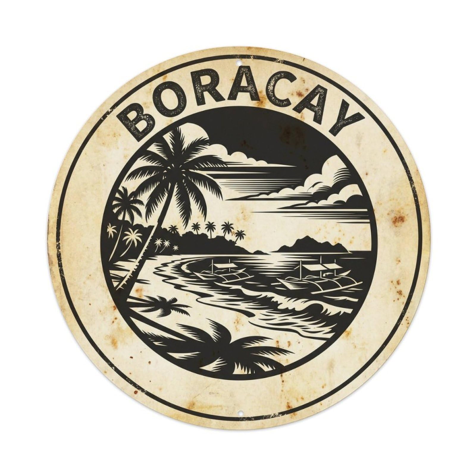 Boracay Island Resort Monochrome Destination Metal Tin Sign