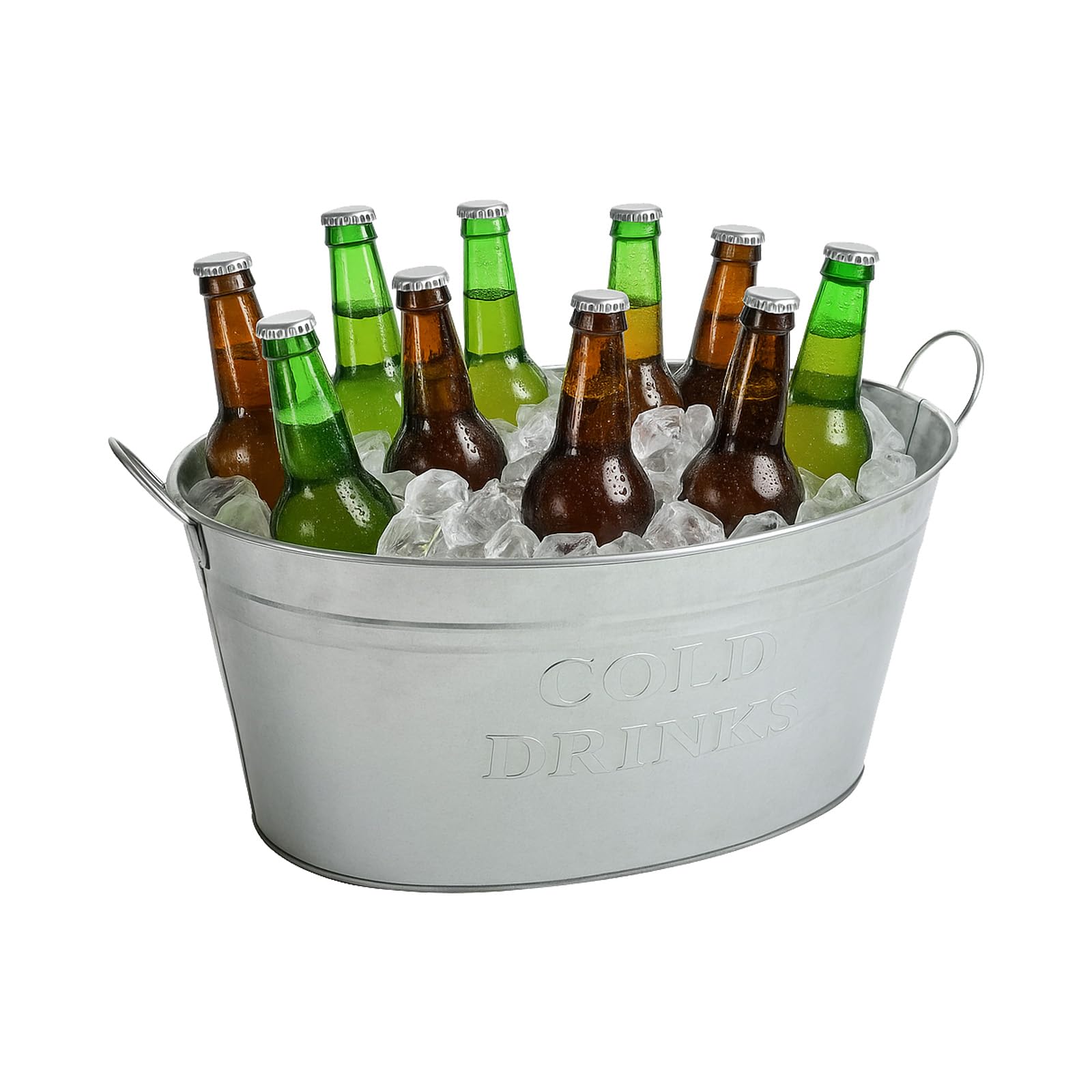 BURI Bac à boisson avec anse - 24 l - En zinc étanche - Grand seau à champagne - Seau à glace pour fête de jardin