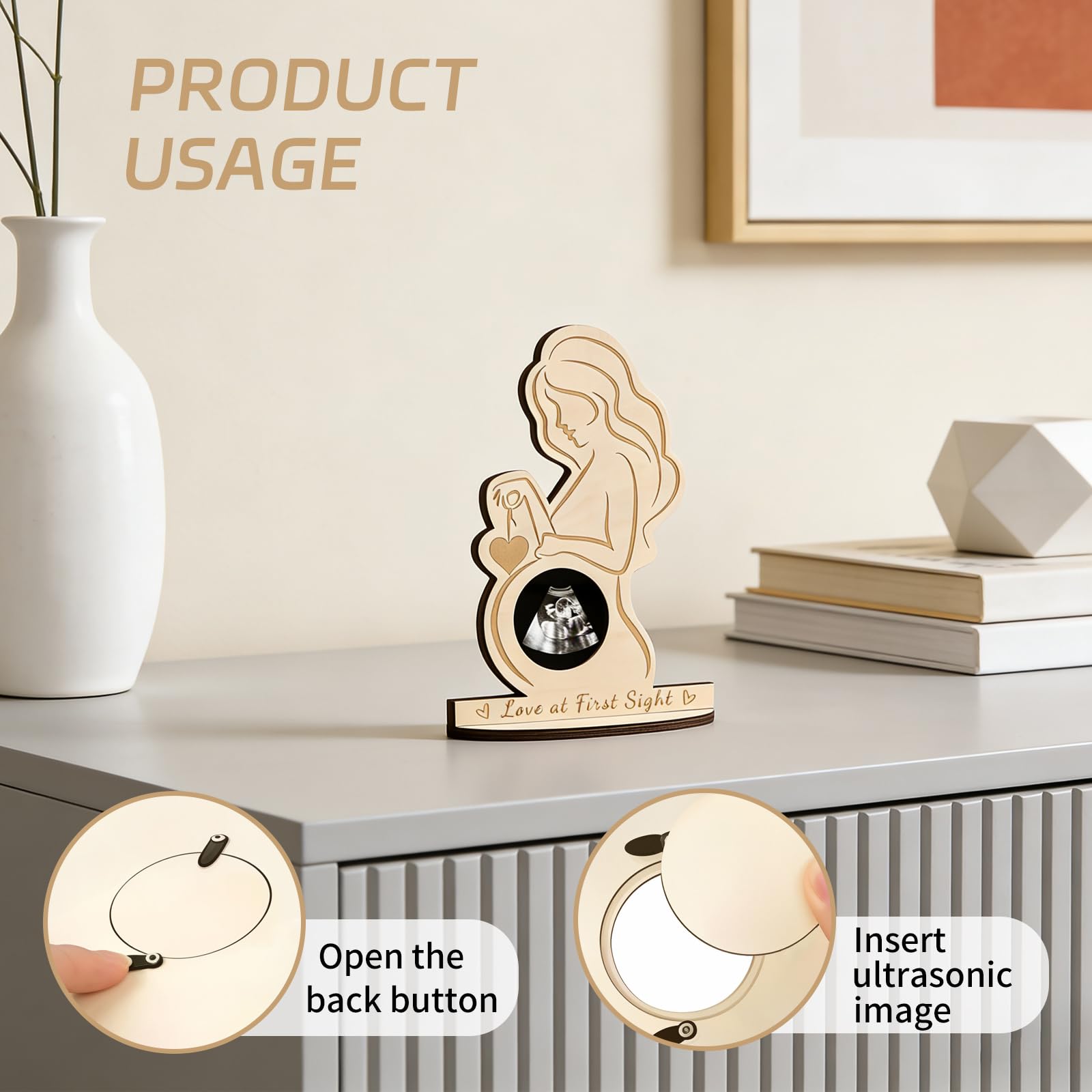 UZYXC Marco de Madera para Ecografías - Regalo para Futura Mamá, Mujer Embarazada - Soporte Foto para Baby Shower y Nacimiento — view 4