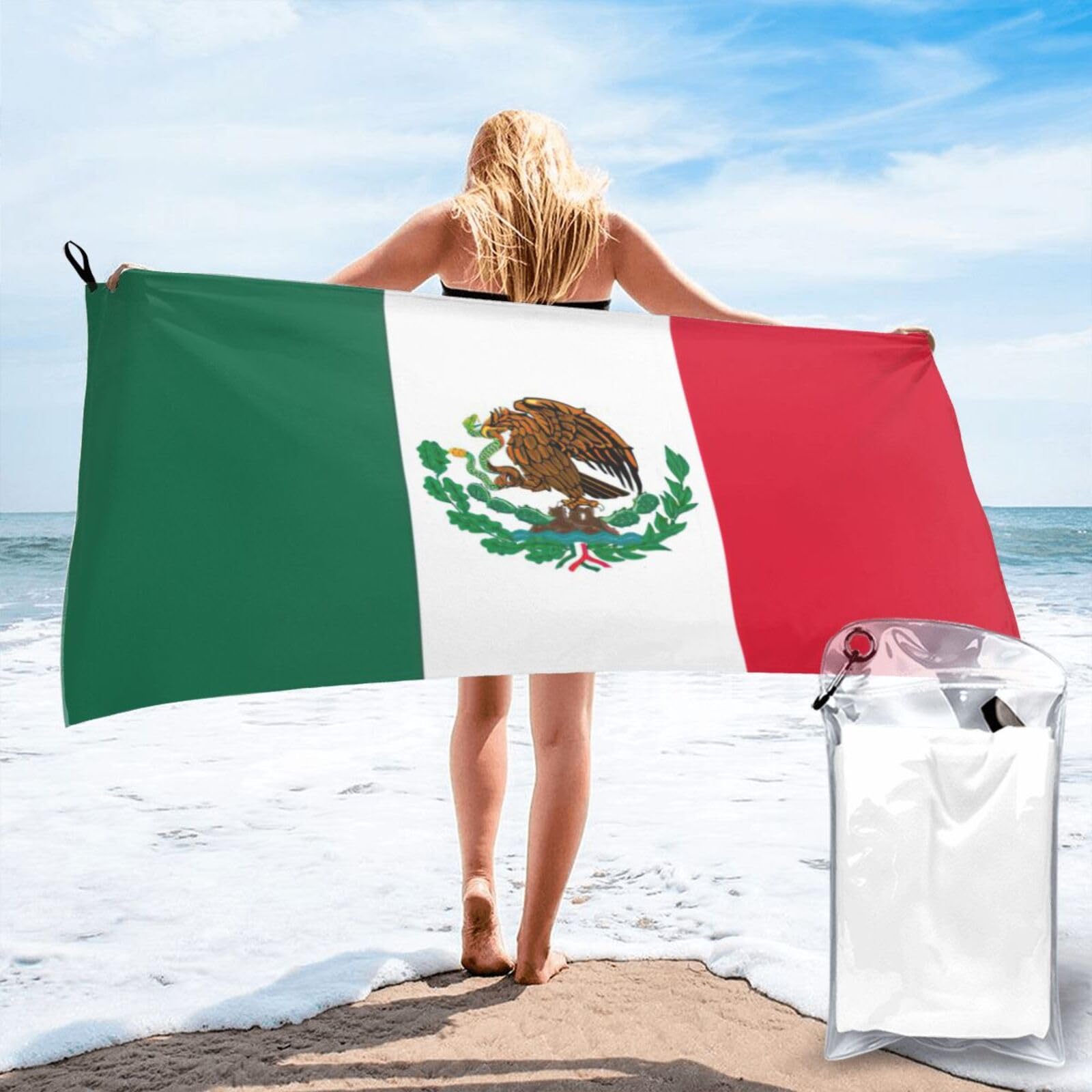 WYCZHY Flag Of Mexico Print Beach Towel Soft Quick Dry For Spa Pool Gym Vacation Travelers Women Men Adults Sauna Gift