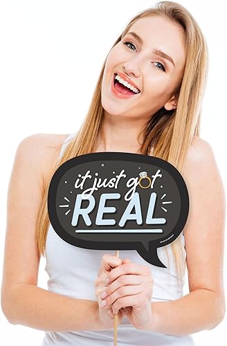 Miniatura 3 de Big Dot of Happiness Just Engaged - Kit de accesorios para cabina de fotos en blanco y negro, 20 unidades