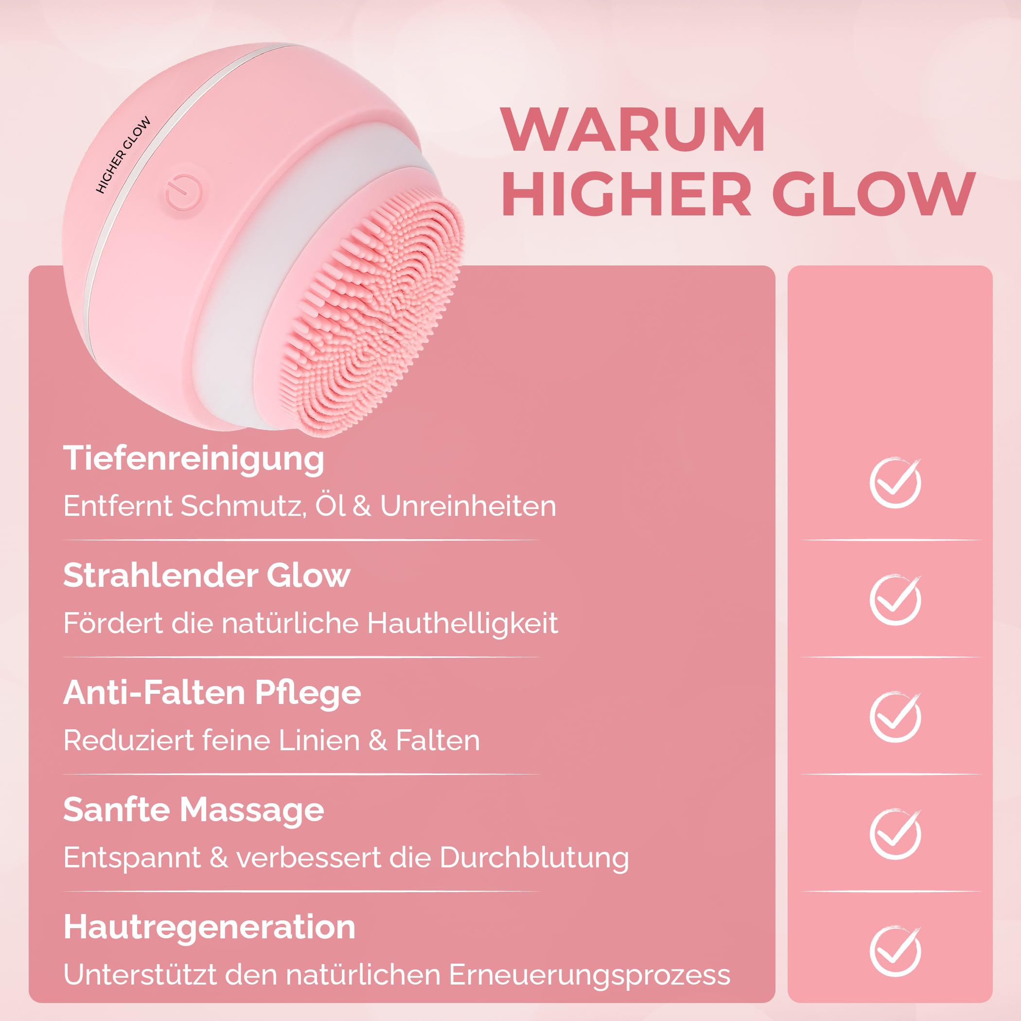 Higher Glow – Premium Elektrische Silikon-Gesichtsreinigungsbürste mit 3D-Schallvibration – Porentiefe Reinigung, Anti-Aging Pflege & Farbtherapie – Wiederaufladbar, wasserdicht & für alle Hauttypen