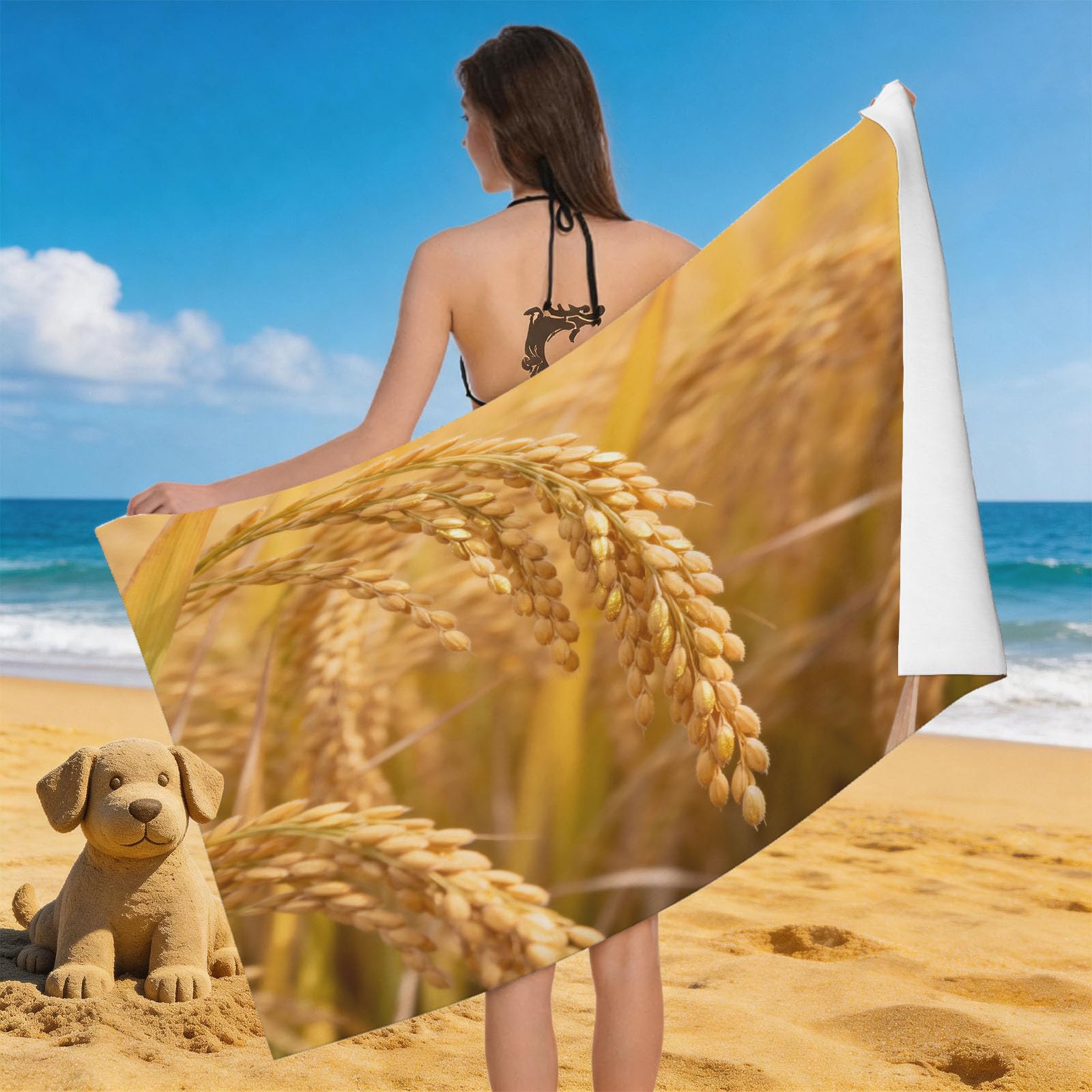 Leichong 3D Rice Beach Towel Large Microfiber Soft Quick Dry for Adults, Chic Bath Towel Lightweight Soft Absorbent for Travel Swimming Pool Sports, 80 x 160 cm