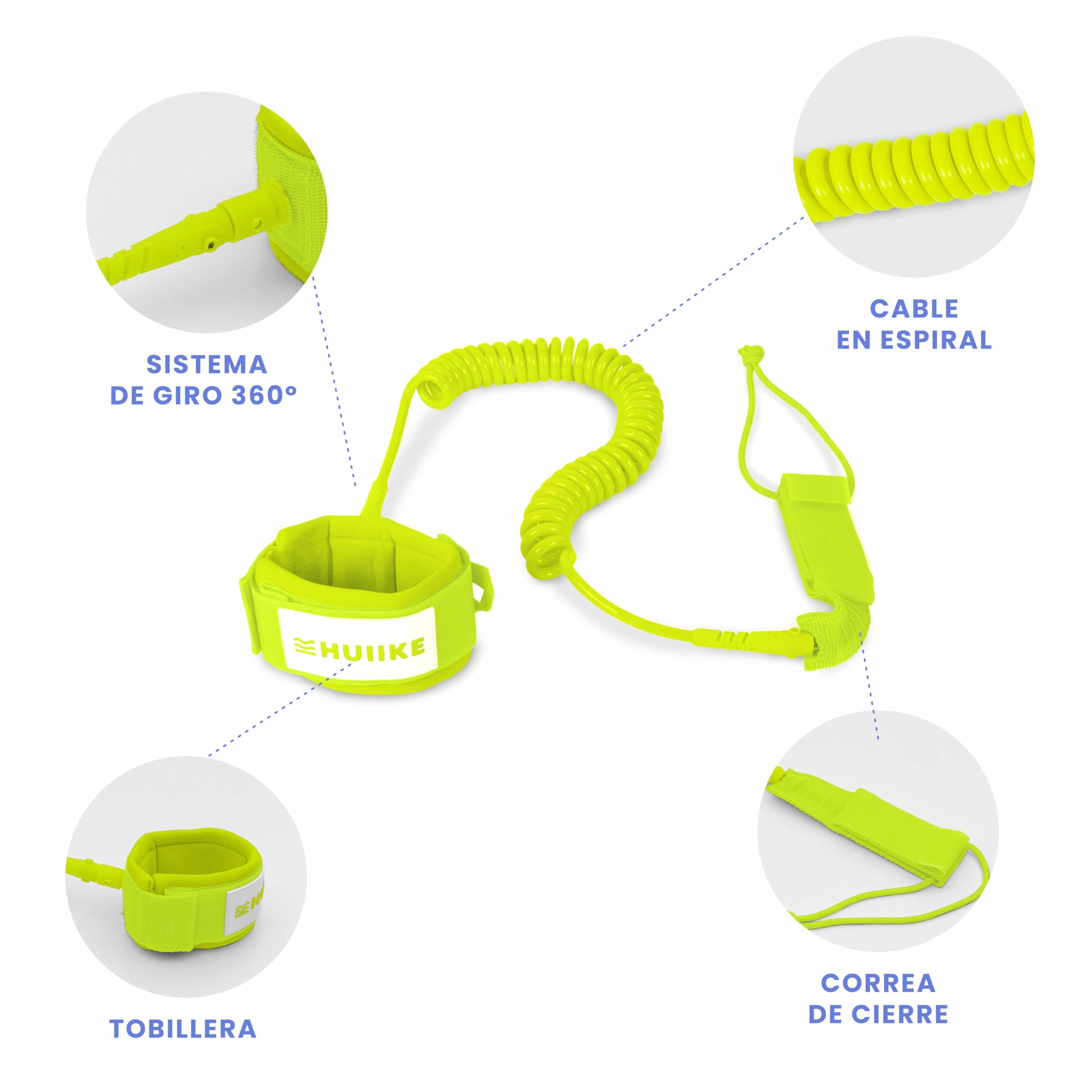 HUIIKE Leash Paddle Surf Ajustable en Espiral Giro 360º Accesorios SUP Correa Stand Up Paddle Board