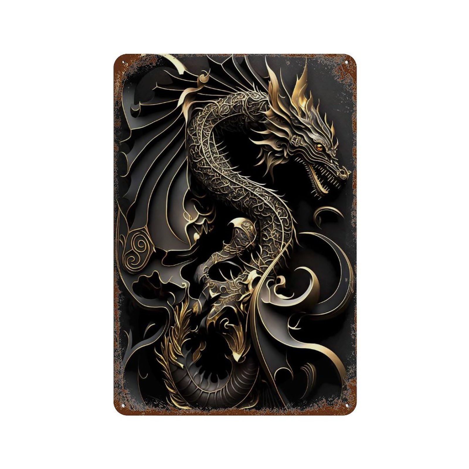 Dragons Splendor Rust Effect Tin Sign 11.8"x7.9", Vintage Wall Decor for Bistro, Counter And Cafe Decor