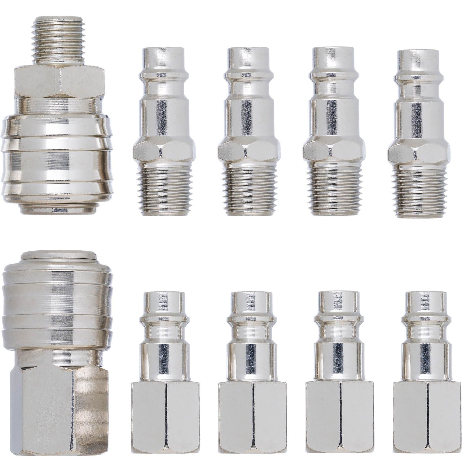 YoiYee 10-Piece Euro Airline Hose Connector Kit, 1/4" BSP Pneumatic Compressor Coupling Set, Quick Release Air Line Fittings for Tools