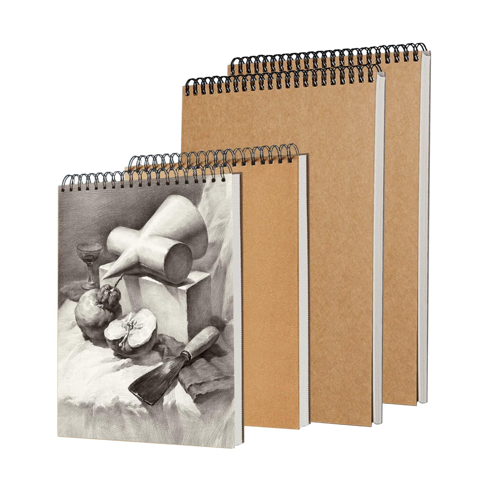 A4 Sketch Books Spiral Bound Hardback Sketch Pad, 2X A4 and 2X A5 Brown Hard Kraft Cover Art Sketchbooks, Sketch Book for Landscape for Painting, Sketching, Drawing