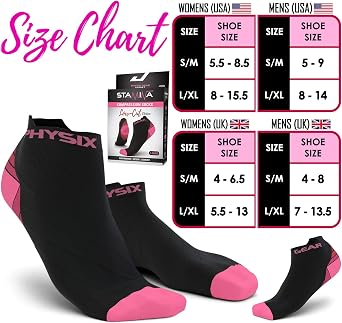 Compression Running Socks for Men & Women Plantar Fasciitis - 2PAIR BLK PNK S/M