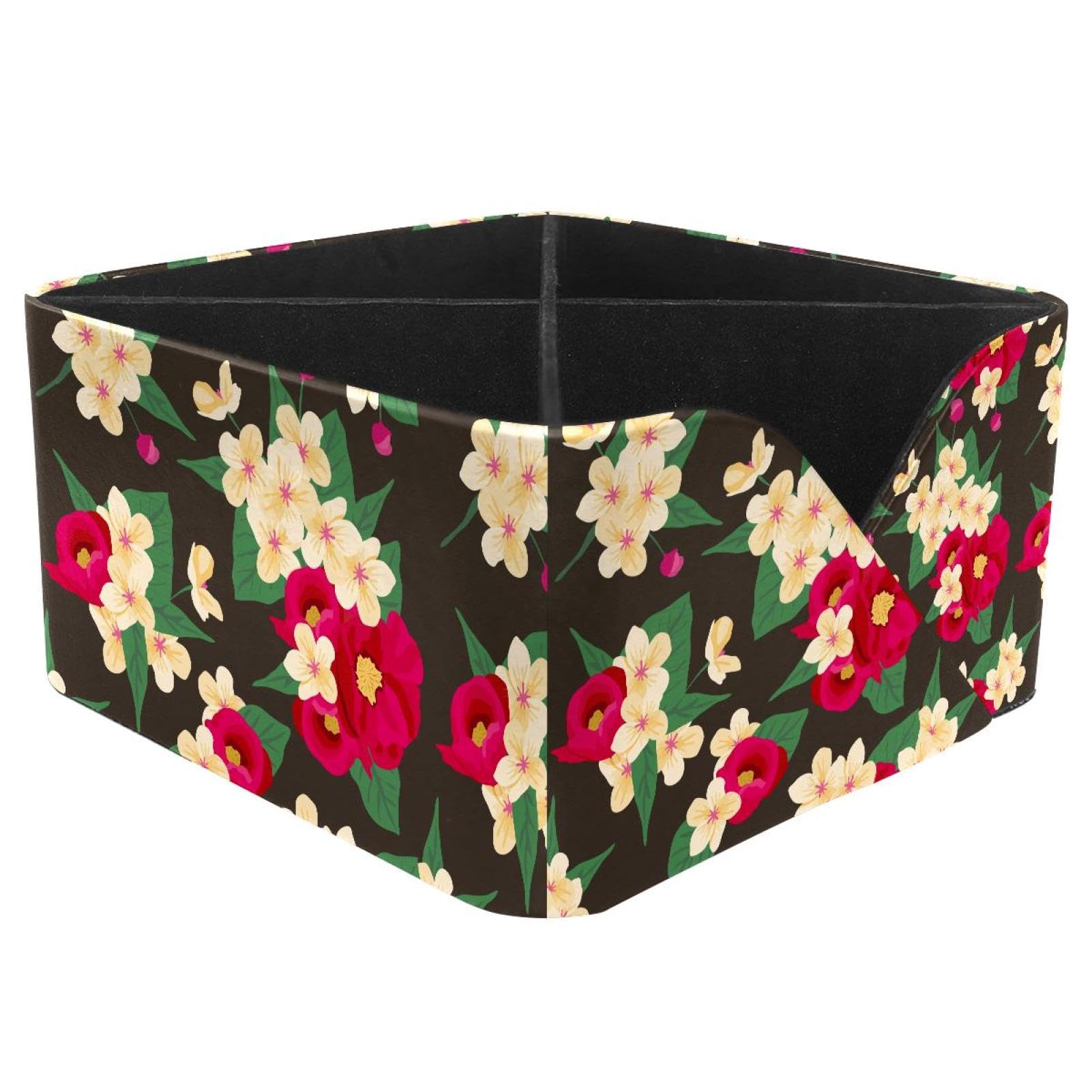 KengjuTesu Flowers Desktop Organizer Pen Holder, Rectangular Pencil Cup for Office, Study and Makeup Stations