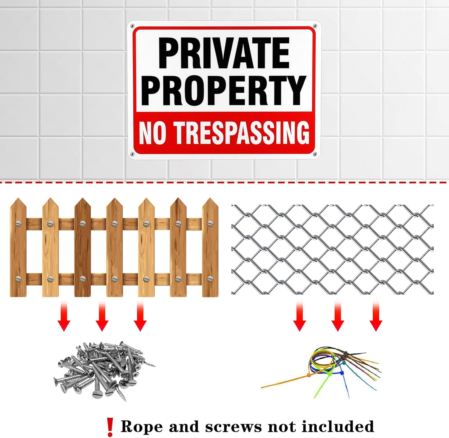 12 Pcs No Trespassing Signs, 10x7 Inch Private Property Reflective Aluminum Weatherproof Signs for Outdoor Security, Home, Yard, Business, Red Black and White