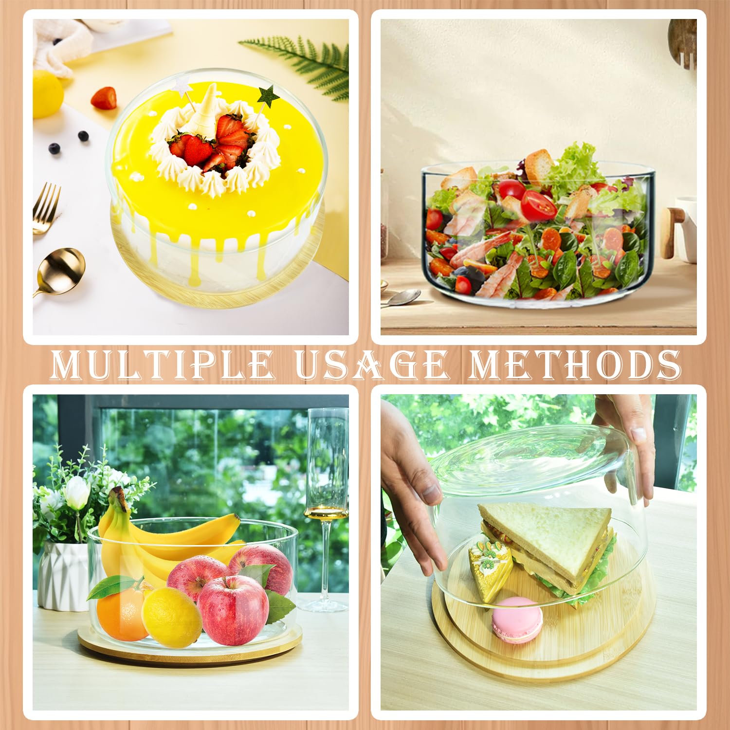 Bol de service avec couvercle en bambou double fonction pour salades, desserts, fruits, punch, micro-ondes et lave-vaisselle, 22,9 cm