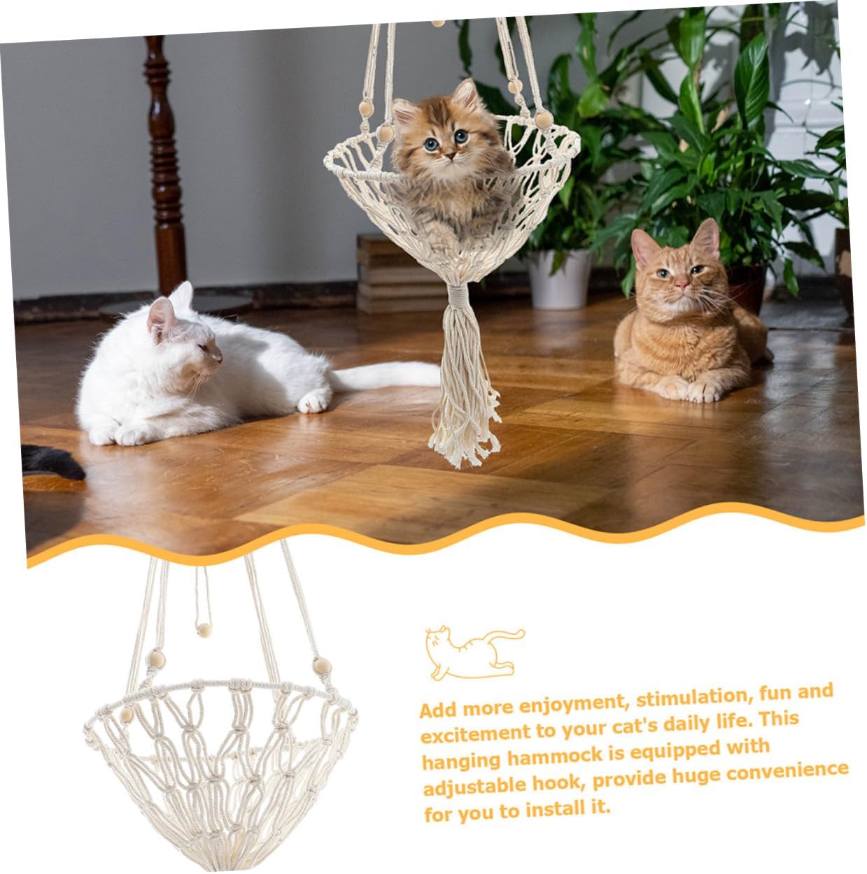 SUPVOX Bohemian Woven Cat Hammock Bed Hanging Pet Nest 40cm Sturdy Indoor Outdoor Household Cat Accessory to 30 Lbs
