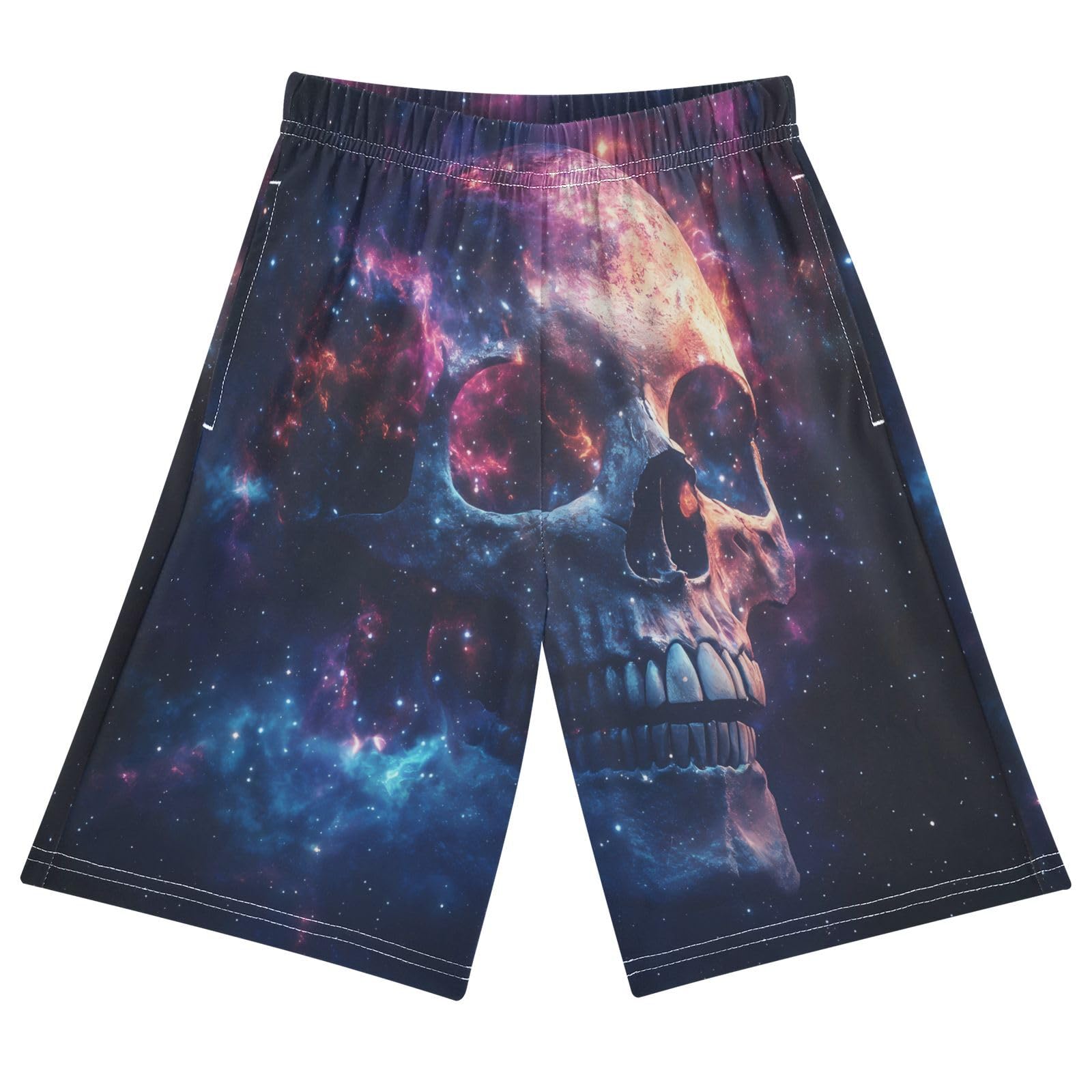 ALAZA Skull Starry Sky Boys Athletic Shorts Kids with Pockets Shorts for boy Girl Size 6-8 Years Multicolor