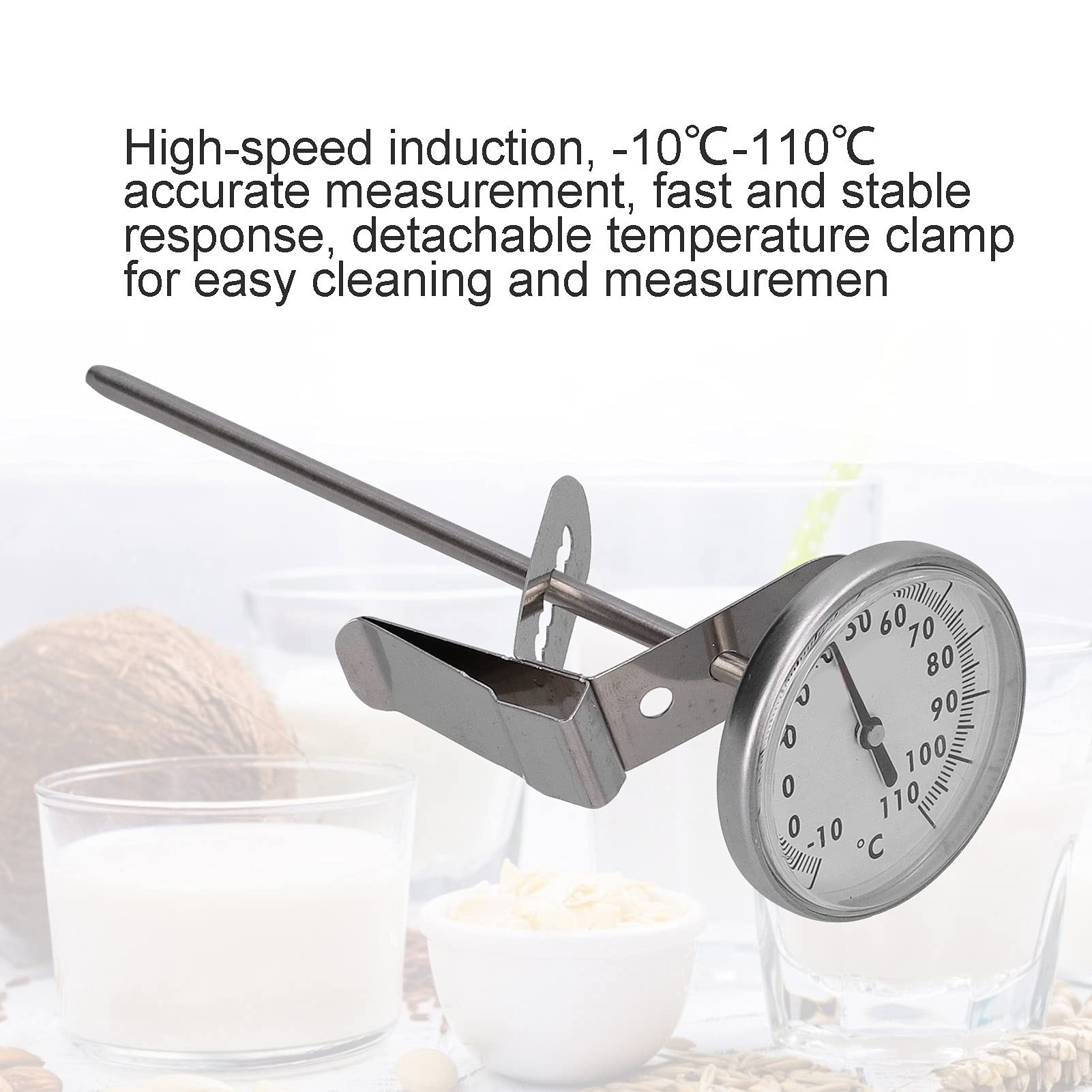 Küchenthermometer aus Edelstahl mit Großem Zifferblatt, Langer Sonde für Milch, Süßigkeitenherstellung mit Verstellbarer Klemme, Keine Batterie Erforderlich