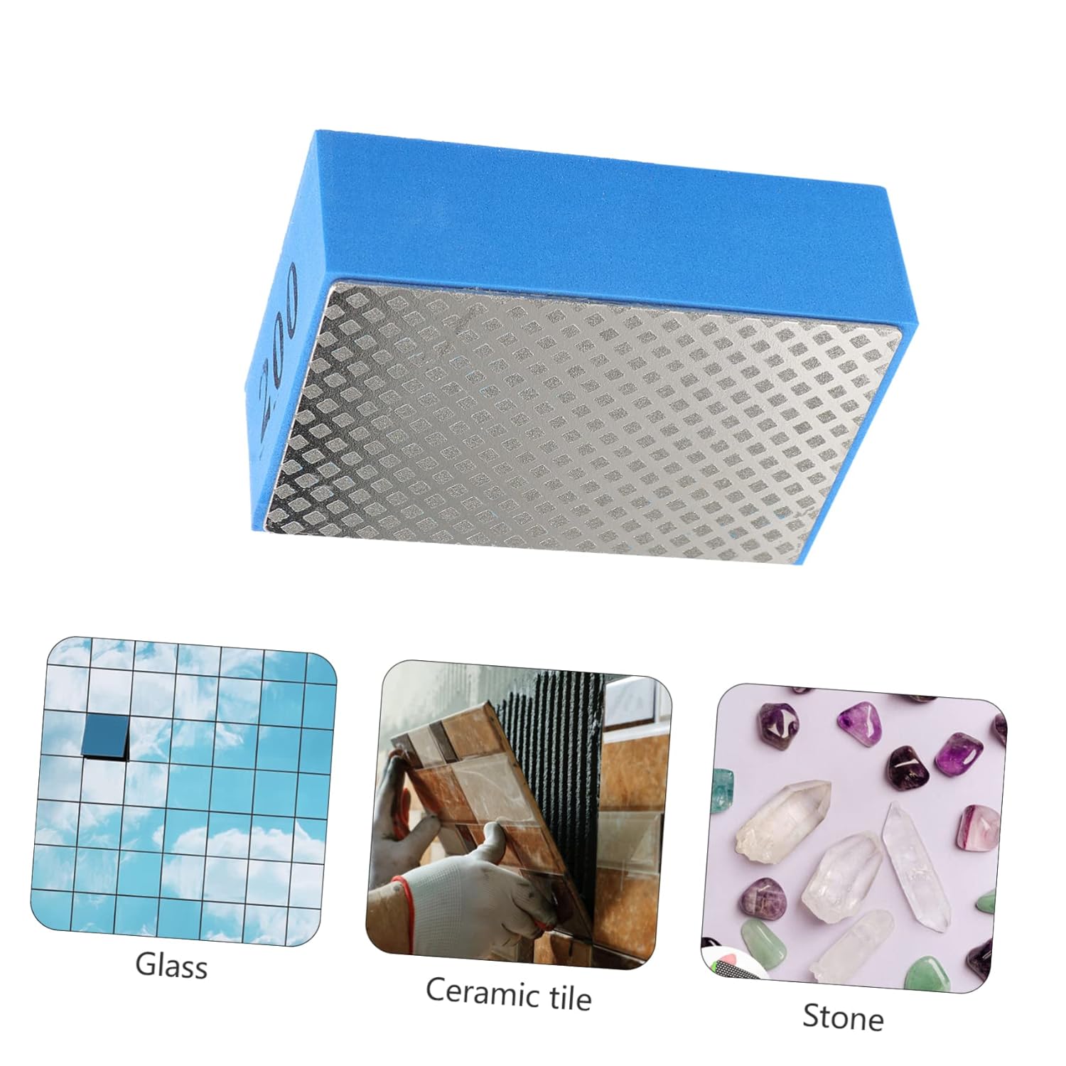TEHAUX Diamond Polishing Block 200 Grit Hand Sanding Pad with Ergonomic Side Groove for Precise Polishing on Tile Glass and Metal 3.62X2.40X1.22 Inch