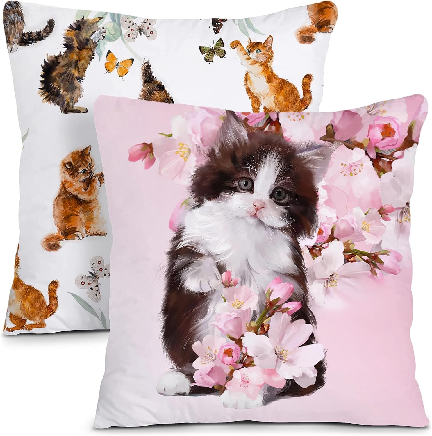 Mnribey Cat Pillow Cover,Set of 2 18X18 Inch Cute Cat and