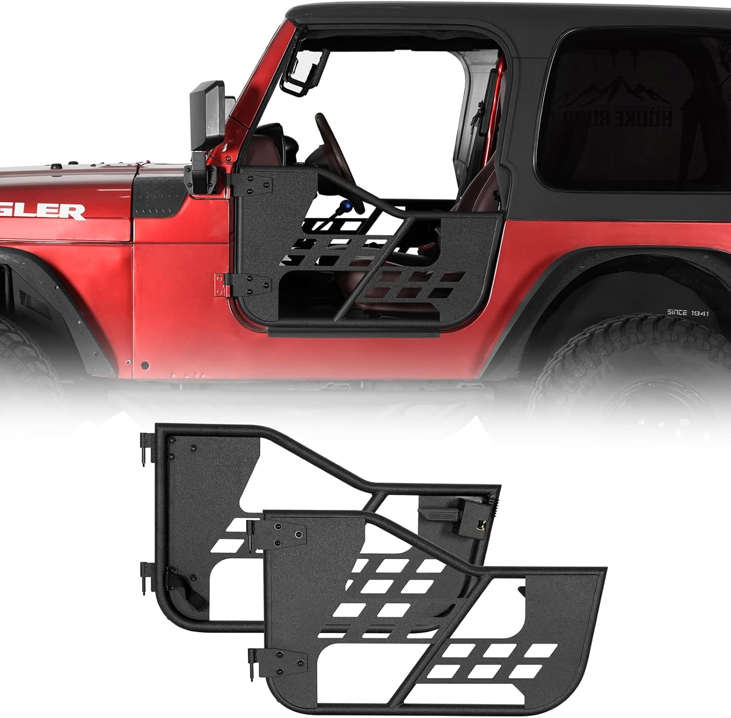 Hooke Road TJ Tube Half Doors for 1997-2006 Jeep Wrangler TJ, Off-Road Tubular Trail Doors with OE-Style Latches, Open-Air Summer Driving - 2PCS