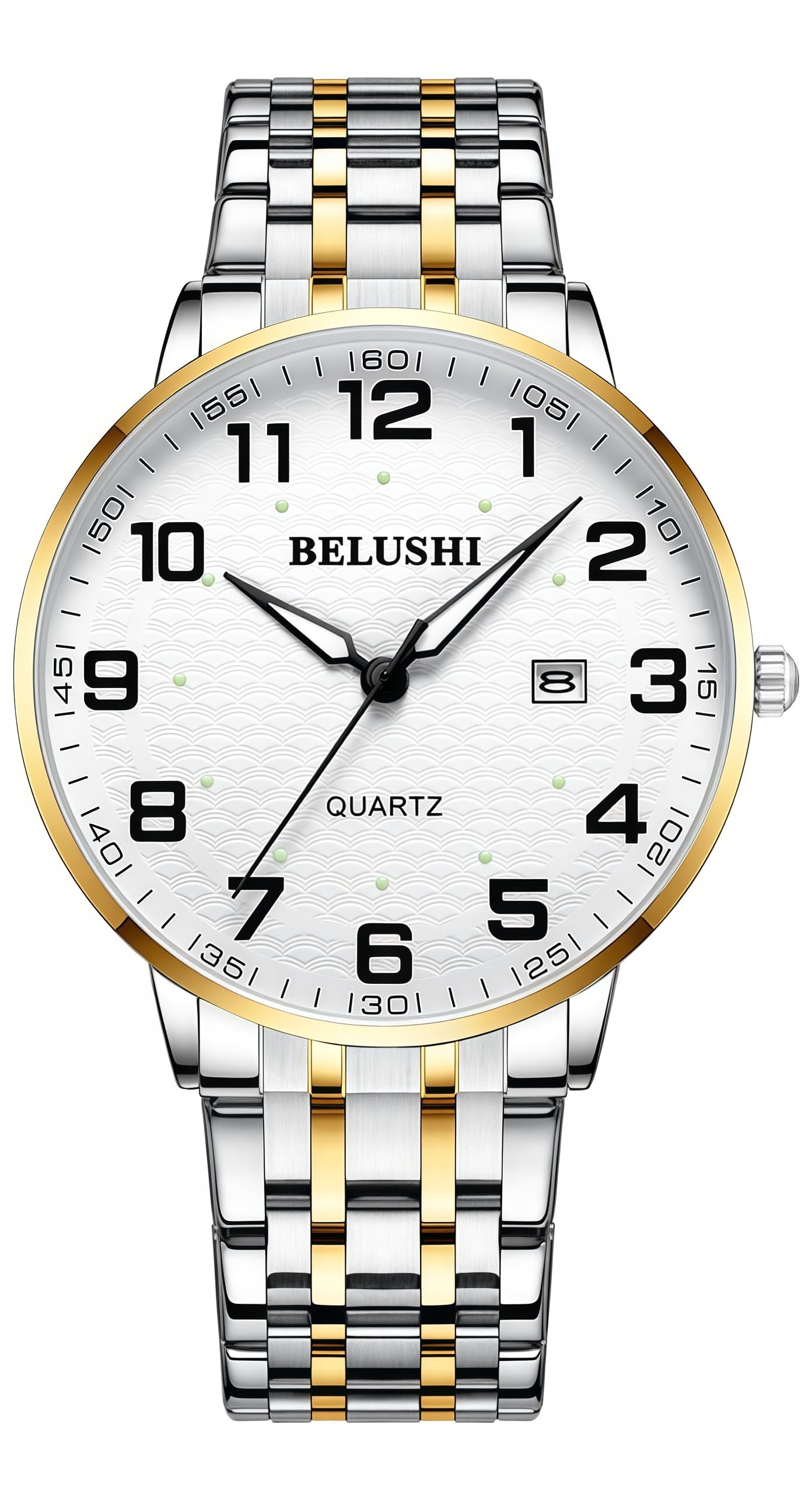 Gosasa Montre à quartz facile à lire pour personnes âgées, grands chiffres, calendrier, résistance à l'eau de 30 m, lumineuse, montre bracelet en acier inoxydable pour homme et femme