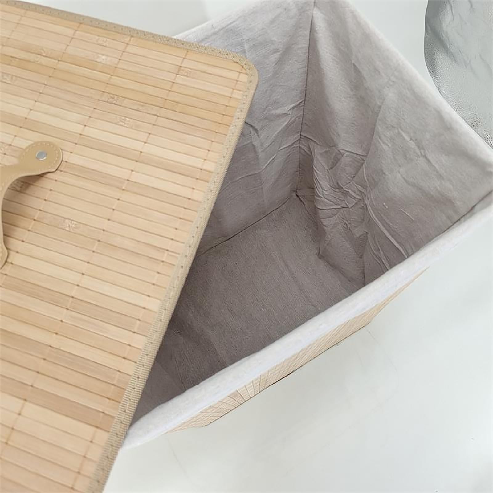 Panier à linge pliable avec couvercle, panier de 60 L avec sac amovible et poignées pour salle de bain, chambre à coucher, placard, gain de place