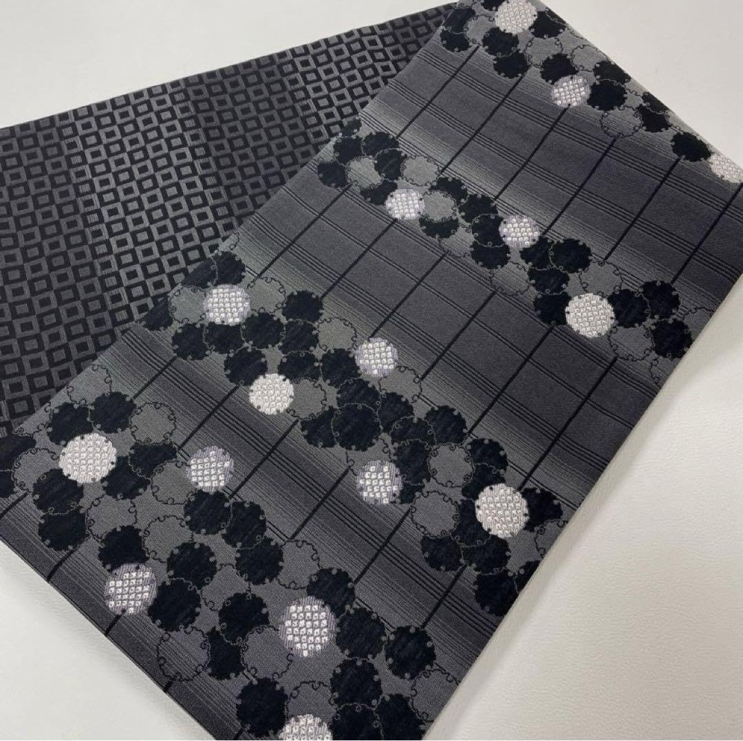 Amazon.co.jp: 袋帯 両面 全通柄 リバーシブル 黒 黒系 着物帯  
