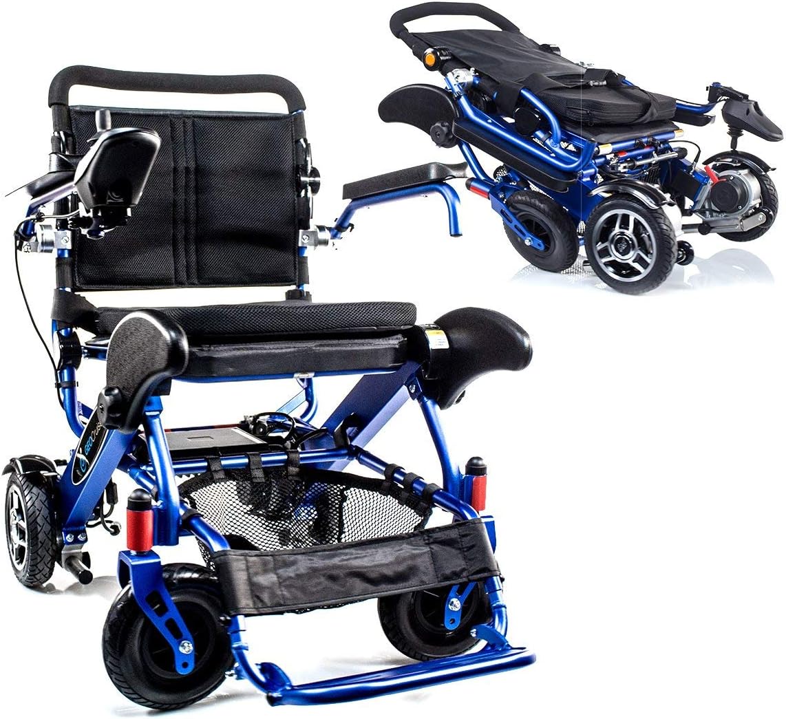 Geo Cruiser DX Lightweight Compact Folding Lithium Electric Power Wheelchair - BLUE
