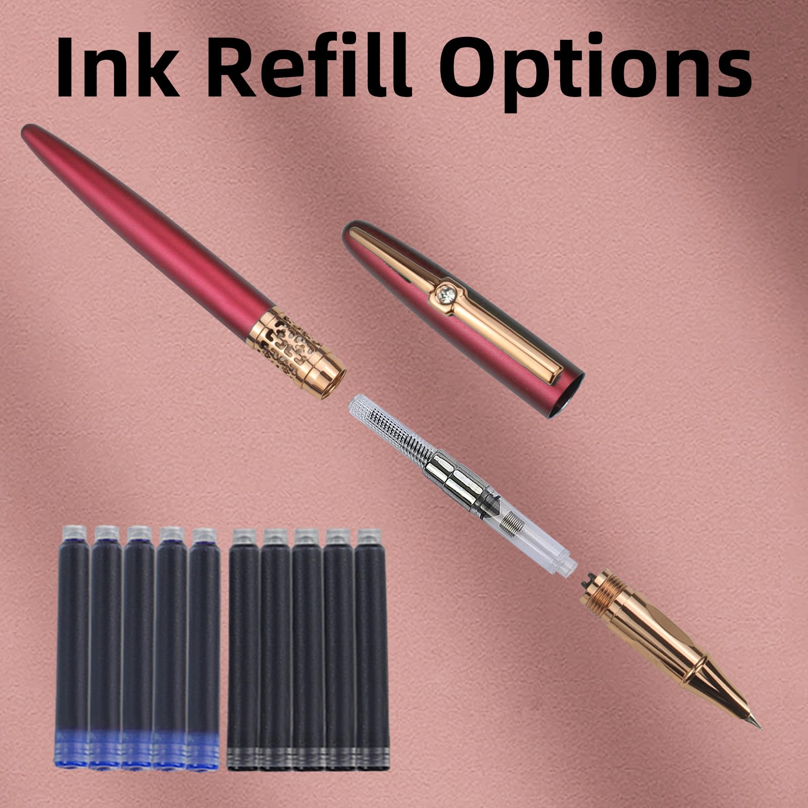 YUN CHUN Refillable Fountain Pen Fine Nib, Fancy Ink Pen with 5 Black & 5 Blue Ink Refills Cartridges - Image 4