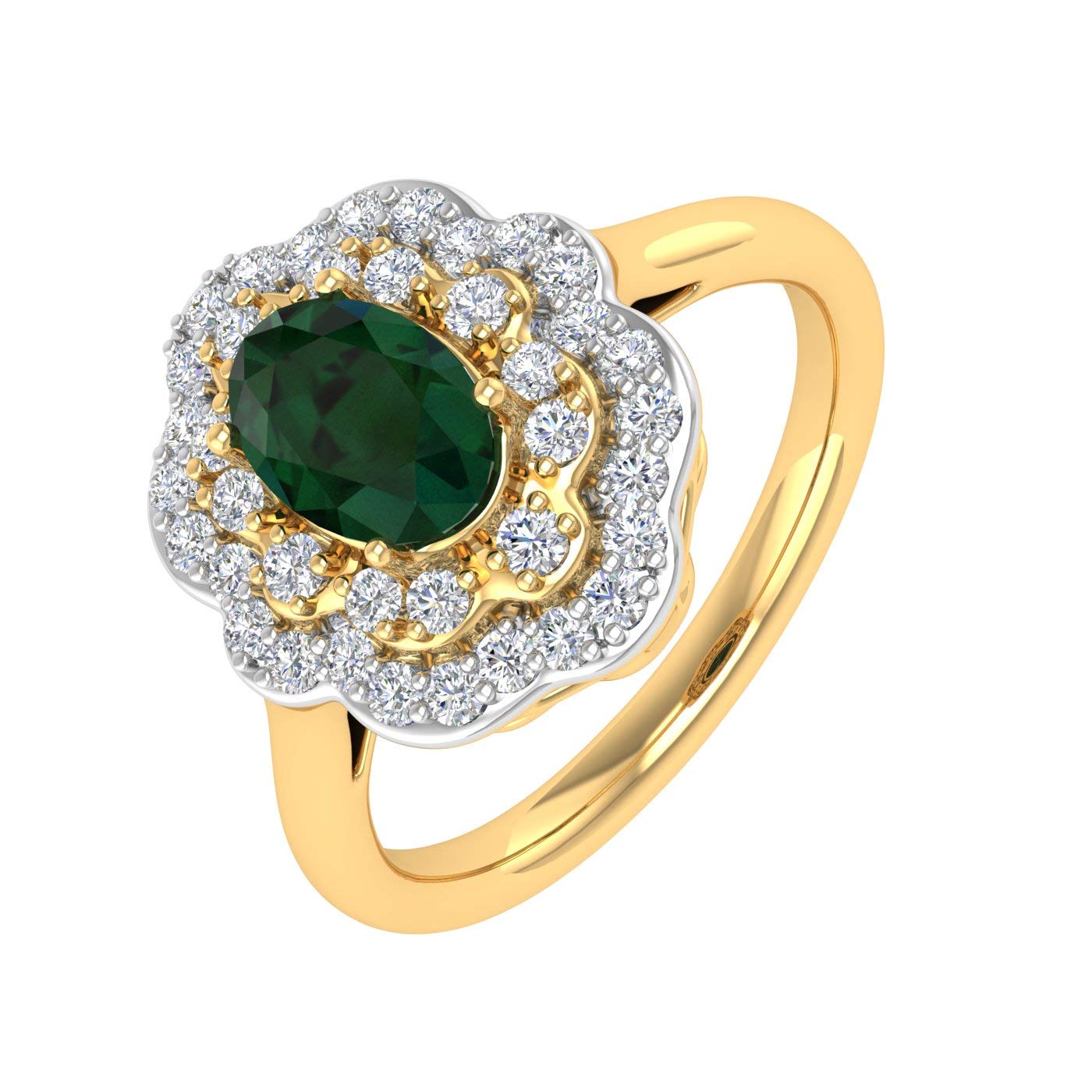1.05 Carat Oval Shape Emerald and Round Diamond Engagement Ring in 10K Gold