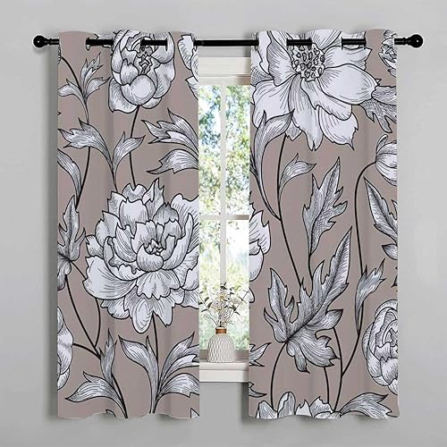 Cortinas opacas retro florales con ojales para puertas de patio, cortinas para Ventanas de Cuarto 55 pulgadas de ancho por 55 pulgadas de largo, 2