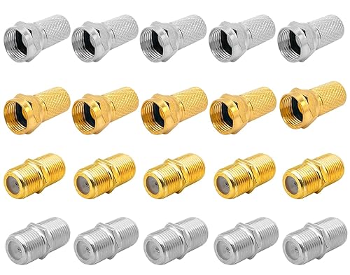 Kit de 20 conectores de extensión de cable coaxial tipo F, conector RG6 y conectores extendidos hembra para TV satelital, cable coaxial virgen NTL,