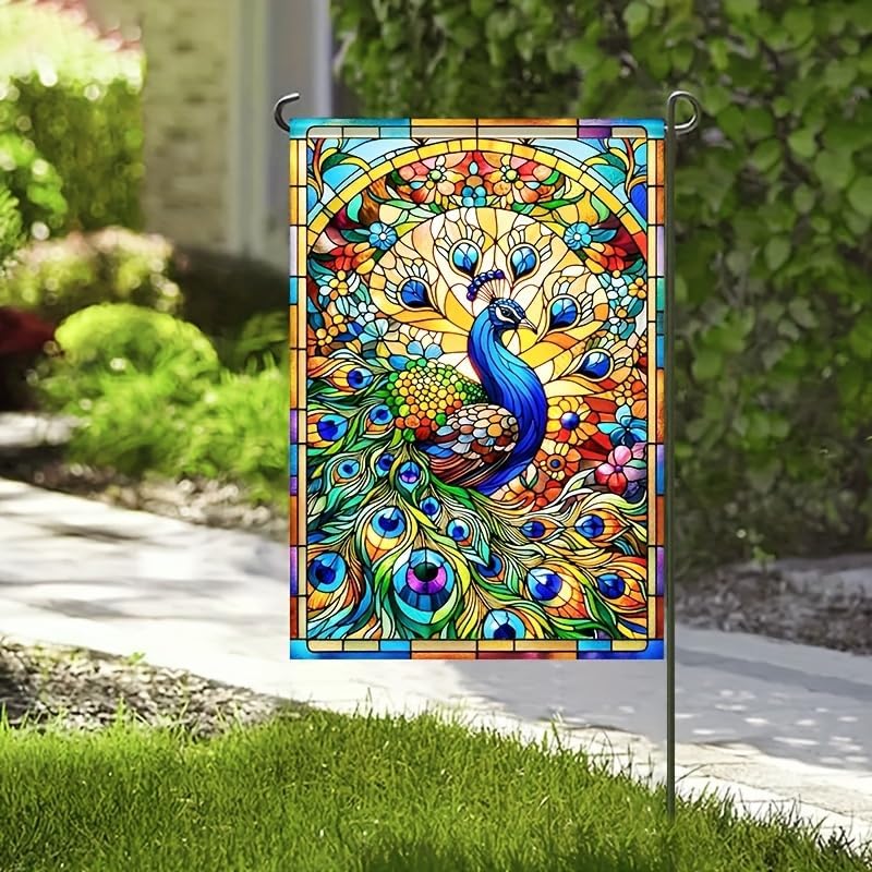 Peacock Garden Flag Stained Glass Style Spring Summer Garden Flag 12x18 Inch Double Sided Flags Floral Outdoor Yard Lawn Patio House Decorative Banner - Image 8