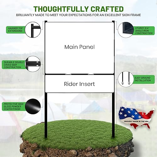 Miniatura 2 de Letrero de metal para patio de bienes raíces (paquete de 3) con estacas de acero con marco en H de acero, estacas de 18 x 24 pulgadas, soportes para