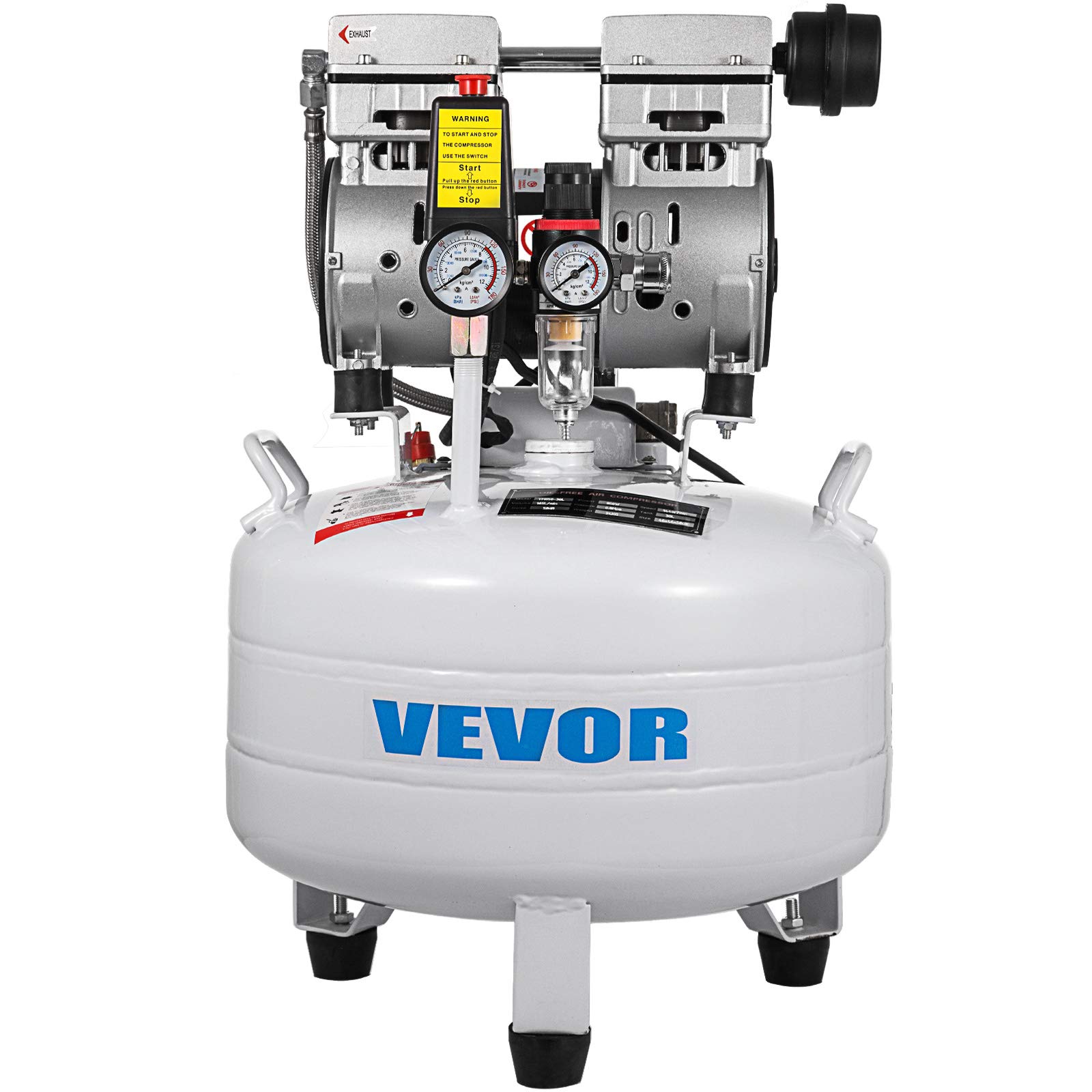 VEVOR Compresor de Aire Libre de Aceite 30L, Compresor Silencioso de Aire Comprimido 850 with 1.1 HP Compresor Vertical 165 L/min Herramienta de Taller para Reparaciones Domiciliarias, Inflamación de