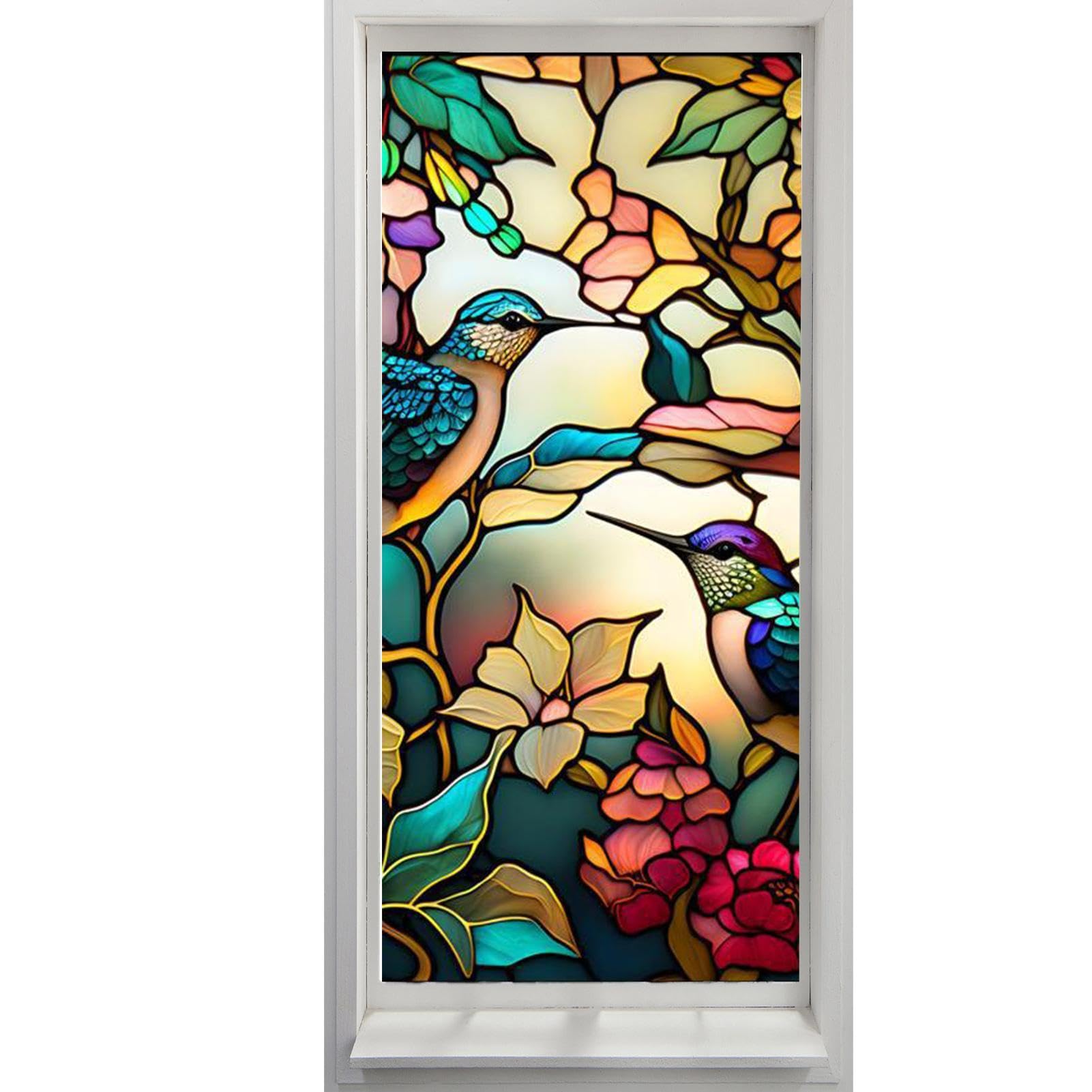 Stained Glass Window Film Privacy Film Decorative Window Stickers Removable Decorative Decals Window Privacy Clings Window Film Static Cling Without Glue for Bathroom Home Offices