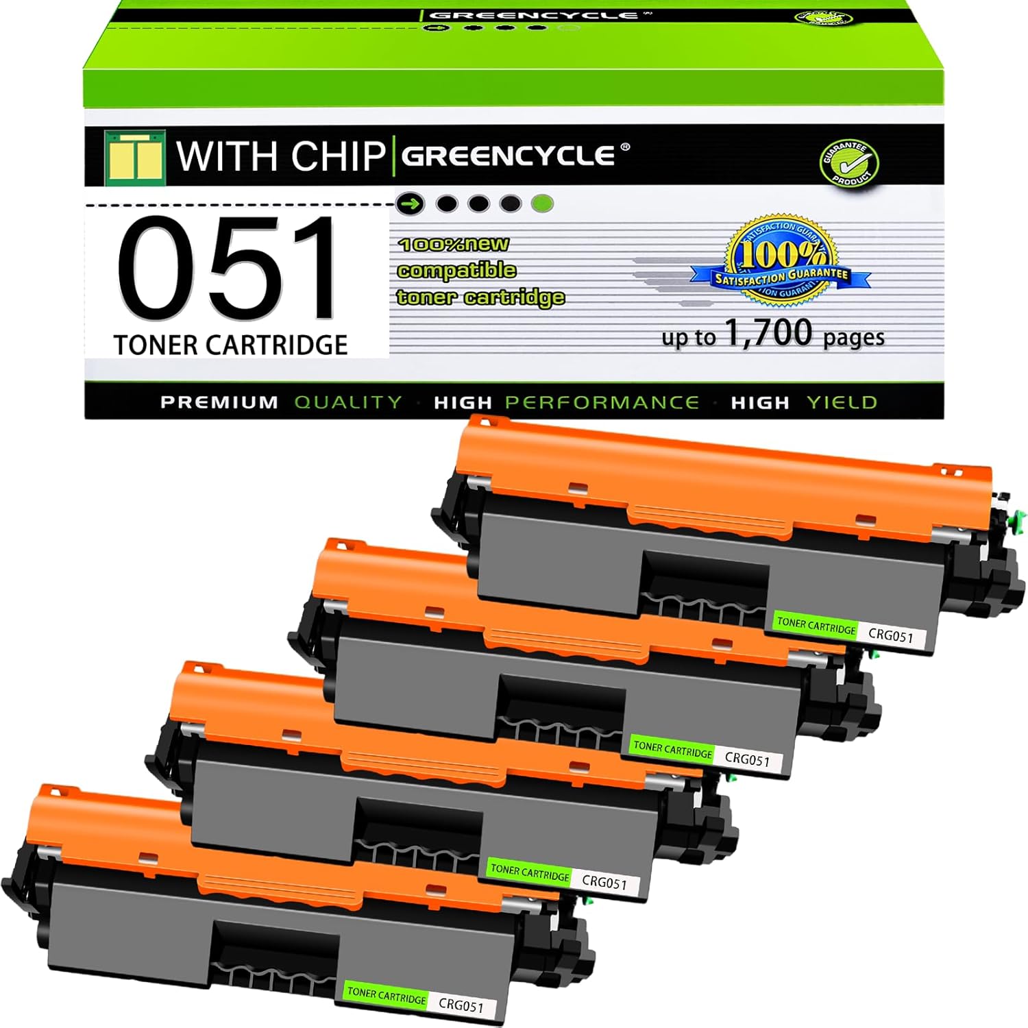 greencycle 4 Pack CRG051 Toner Cartridge Replacement Compatible for Canon 051 Black Toner Cartridge 2168C001 ImageCLASS LBP160 LBP161dn LBP162dw MF264dw MF267dw MF269dw Printer Ink Cartridge (4PCS)