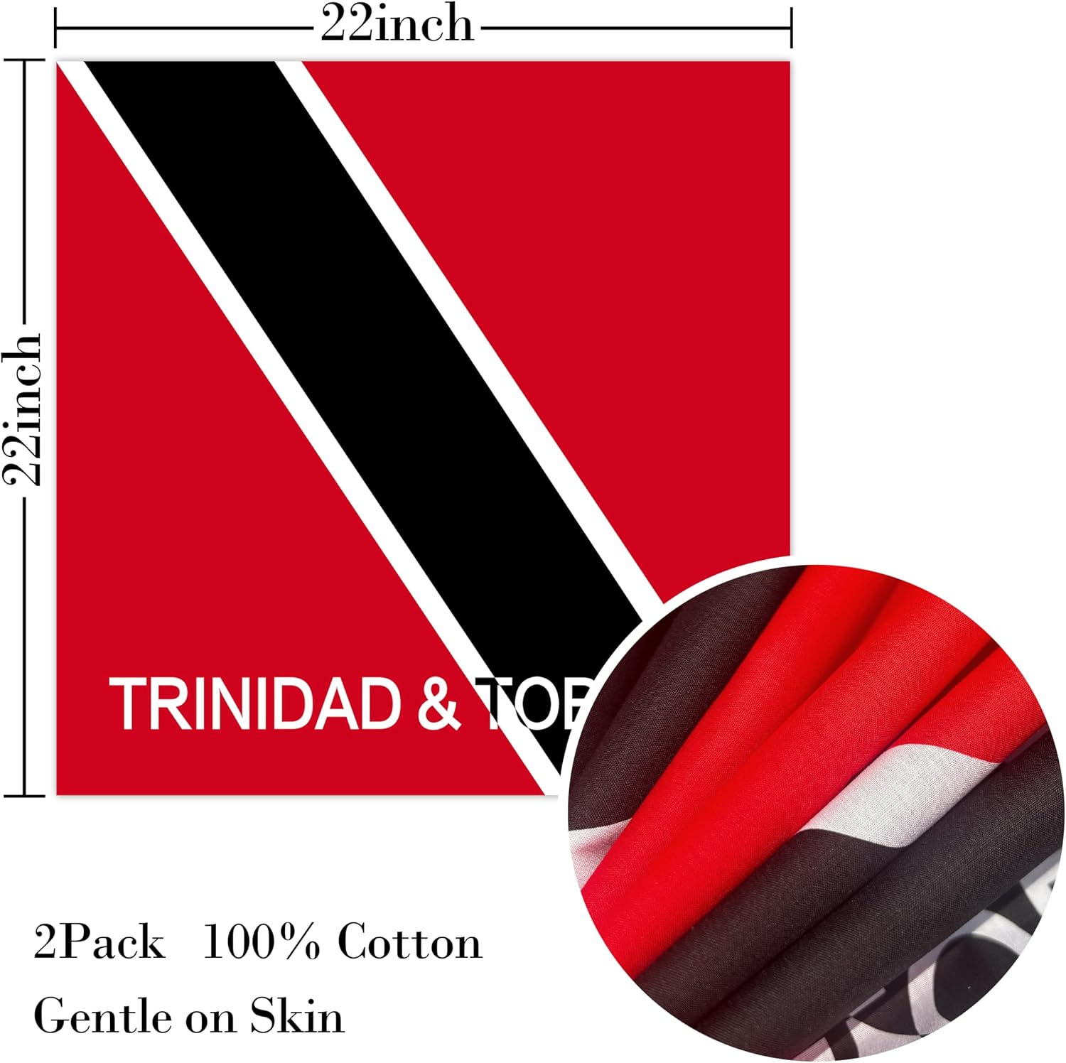 WEITBF 2 Pack Trinidad and Tobago Flag Bandana Tobagonian Scarf Flag Bandanas Headbend - 100% Cotton, 22 x 22 inches