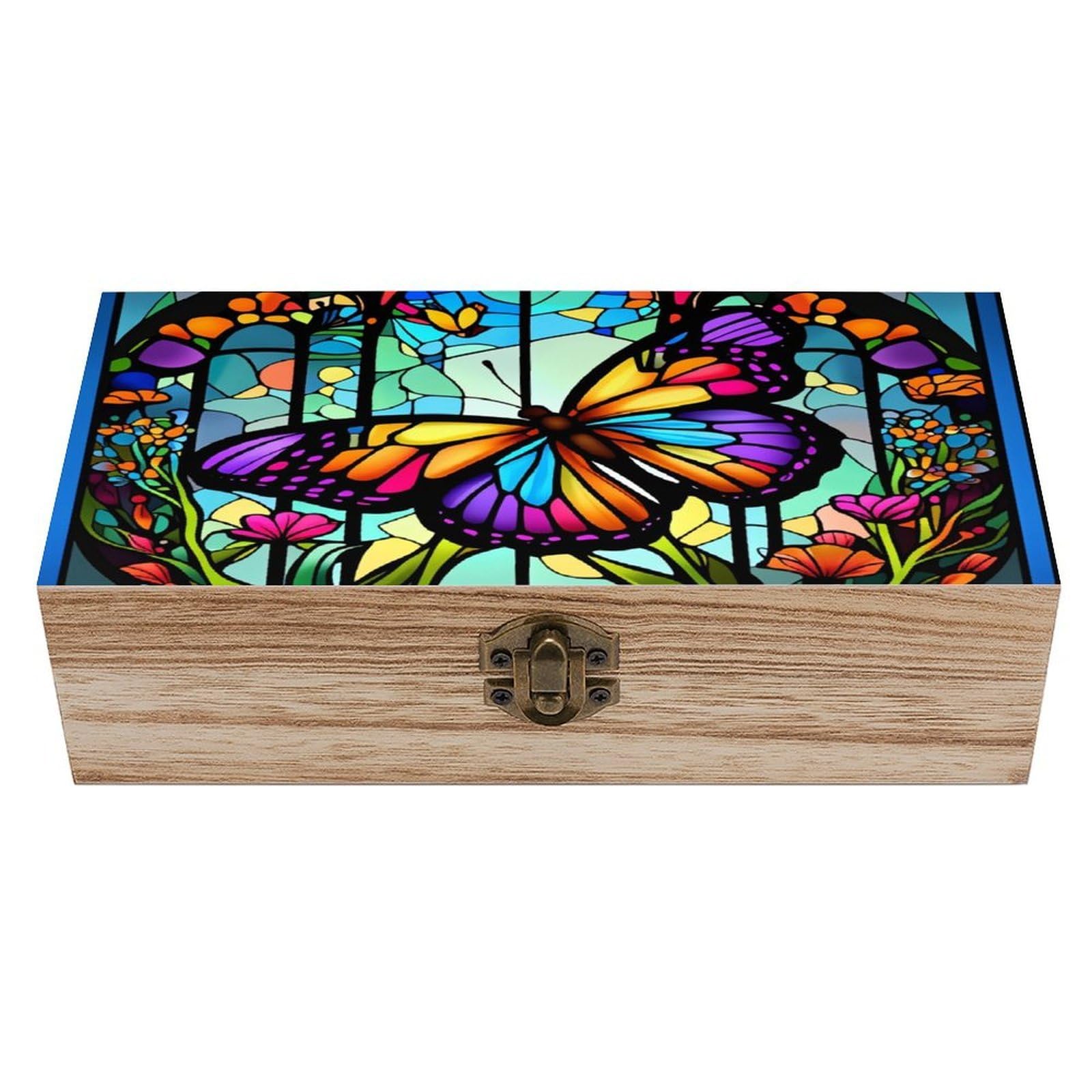 asbwuo Butterfly Garden Vintage Wooden Keepsake Box